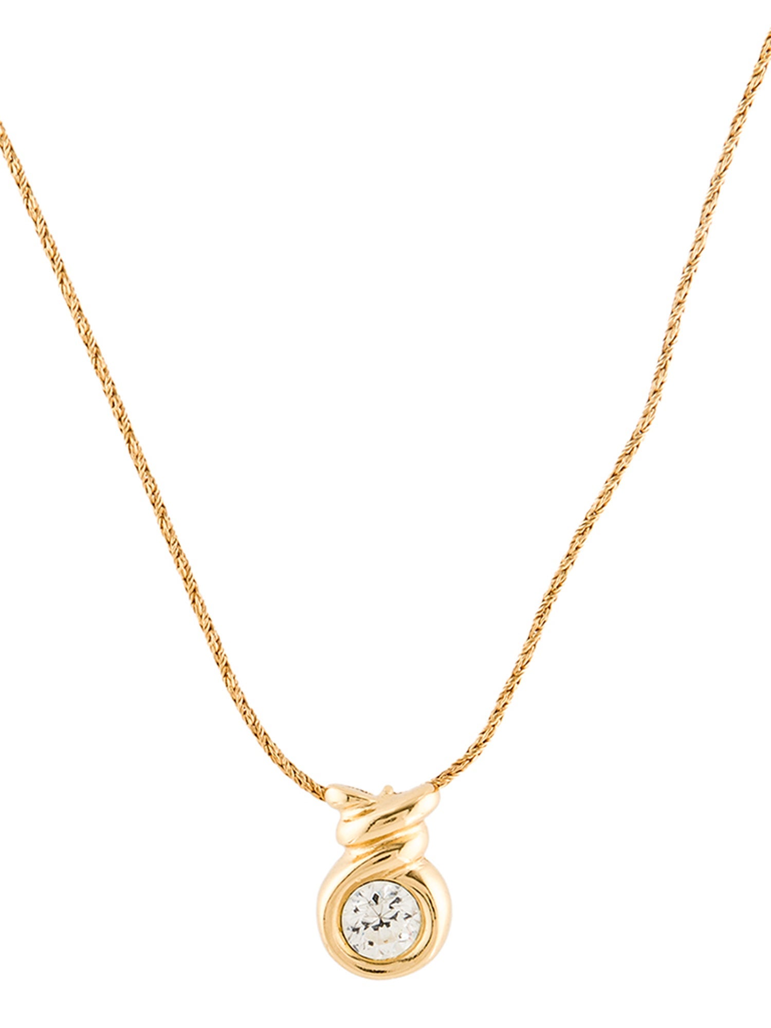 Christian Dior Vintage Crystal Solitaire Pendant Necklace