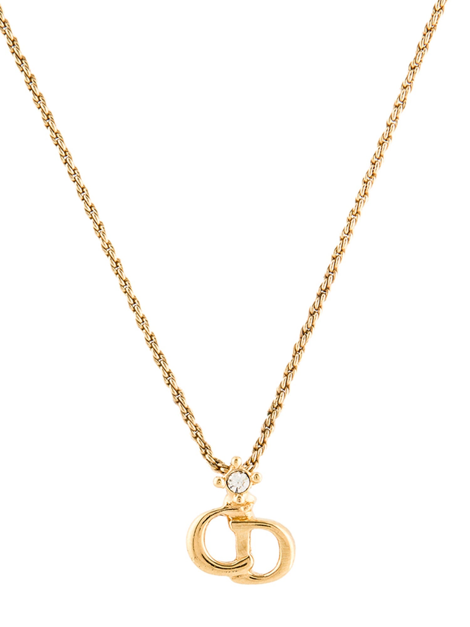 Christian Dior Vintage Crystal CD Pendant Necklace