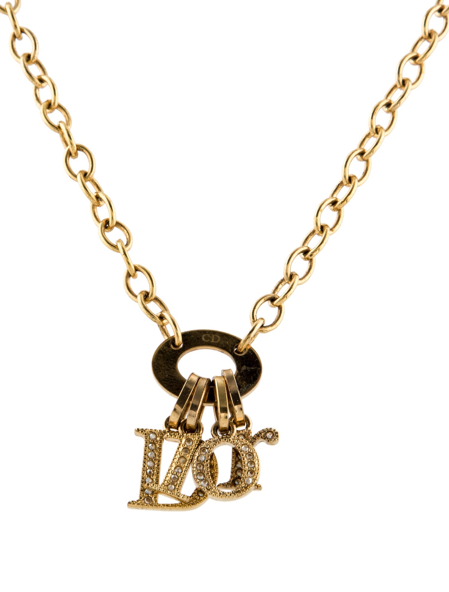 Christian Dior Crystal Logo Charm Necklace