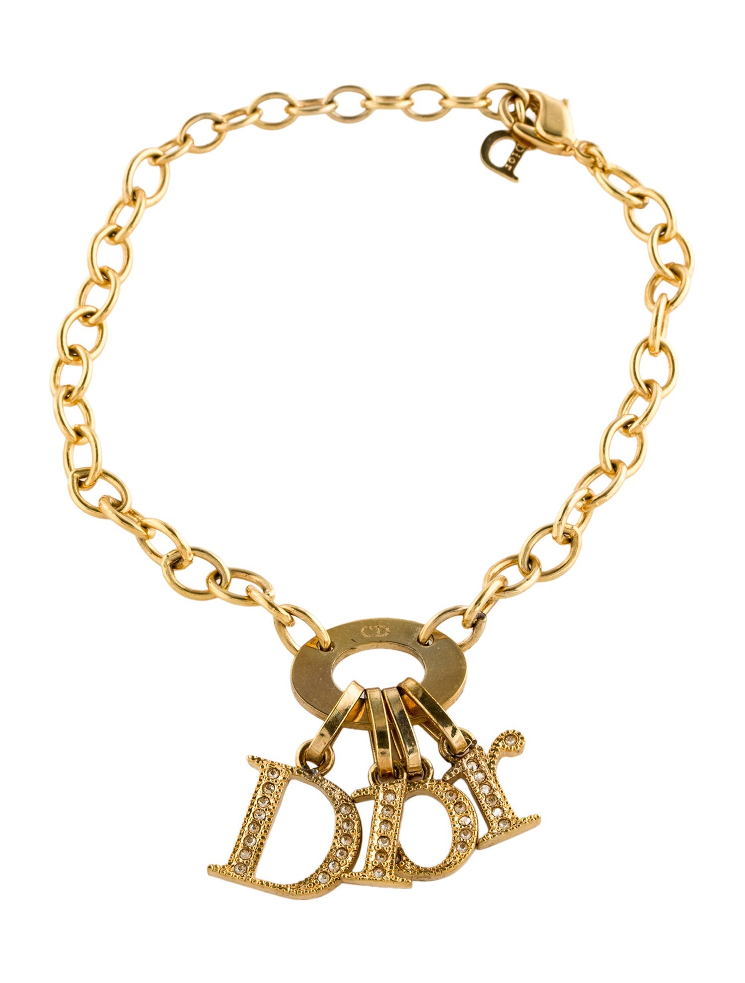 Christian Dior Crystal Logo Charm Bracelet