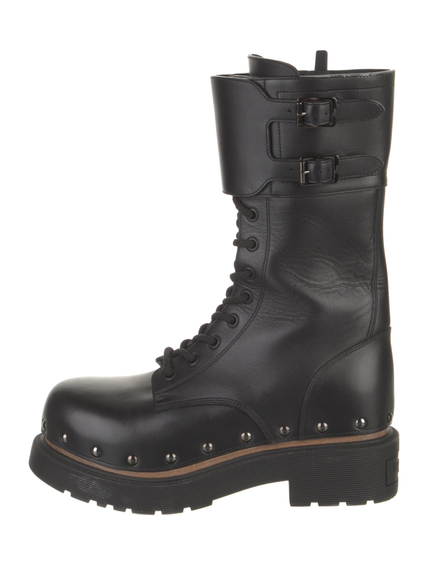 Christian Dior Leather Studded Accents Combat Boots