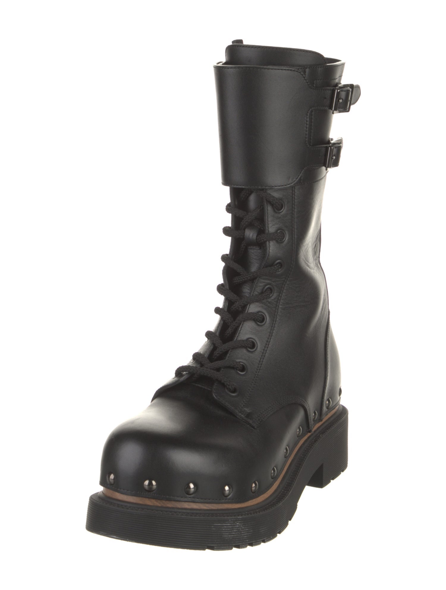 Christian Dior Leather Studded Accents Combat Boots