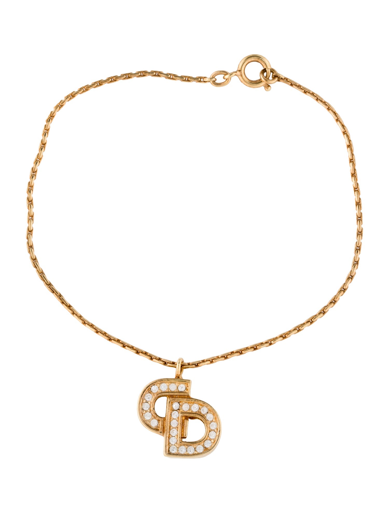 Christian Dior Vintage Crystal CD Charm Bracelet