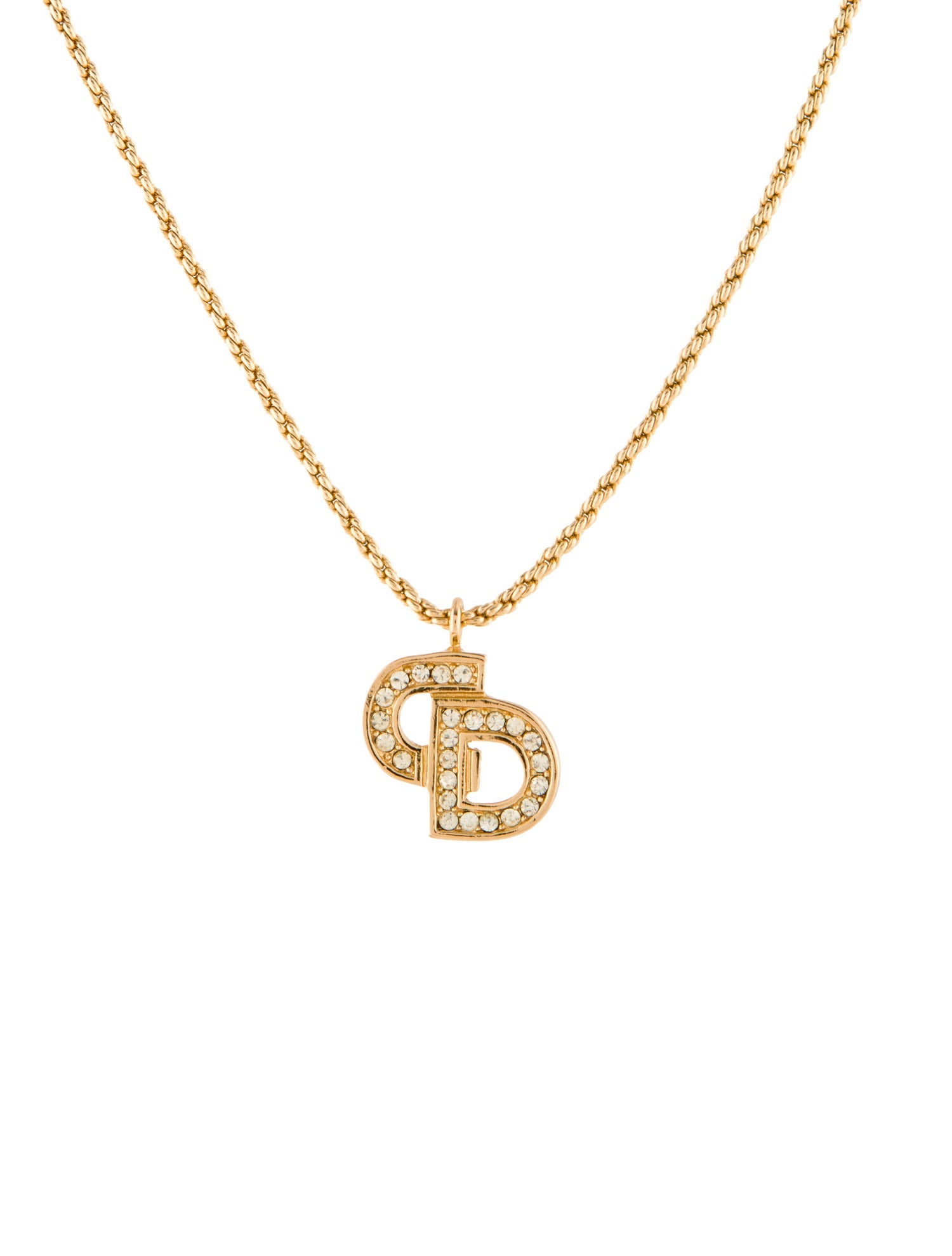 Christian Dior Vintage Crystal CD Pendant Necklace