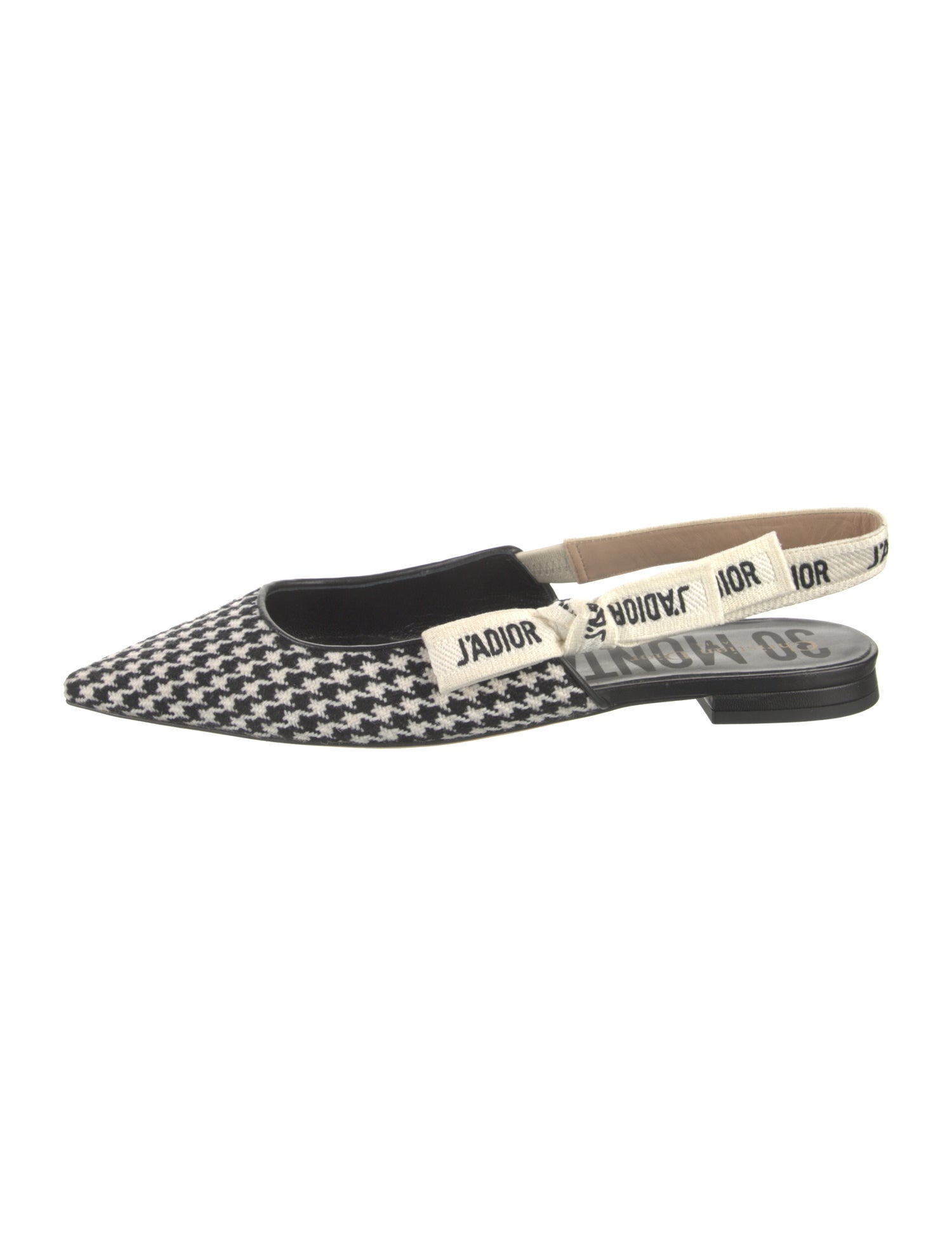 Tweed Houndstooth Print Slingback Flats