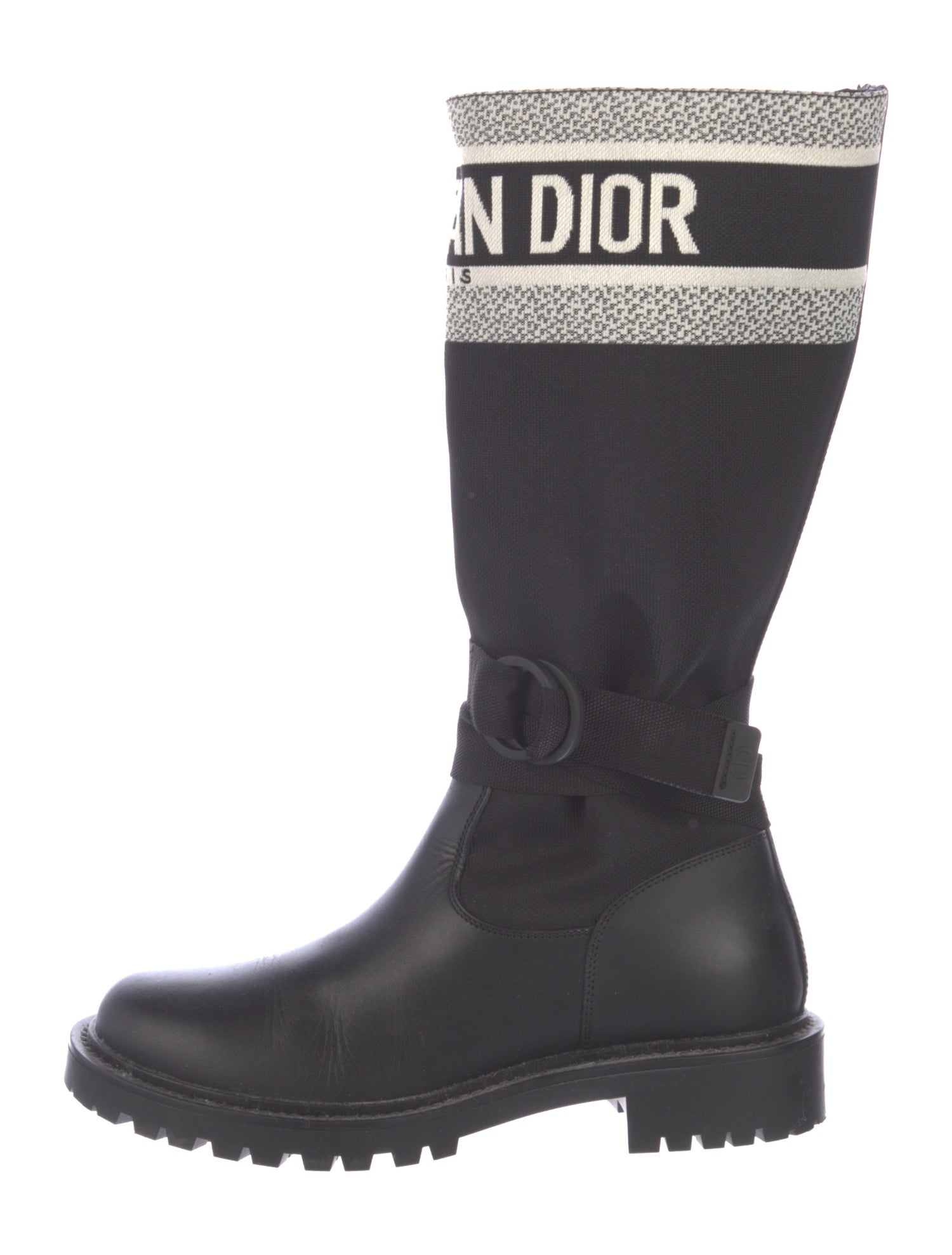Christian Dior Leather Graphic Print Moto Boots