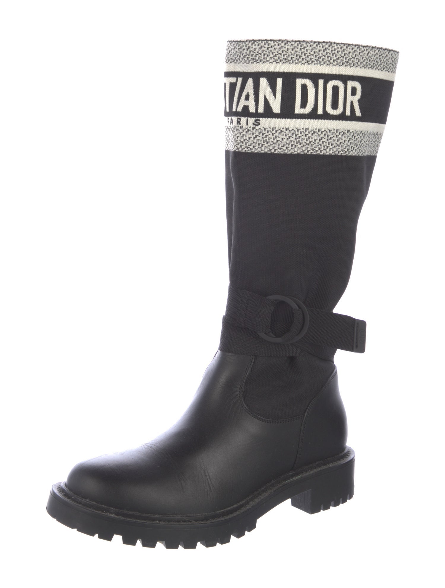 Christian Dior Leather Graphic Print Moto Boots