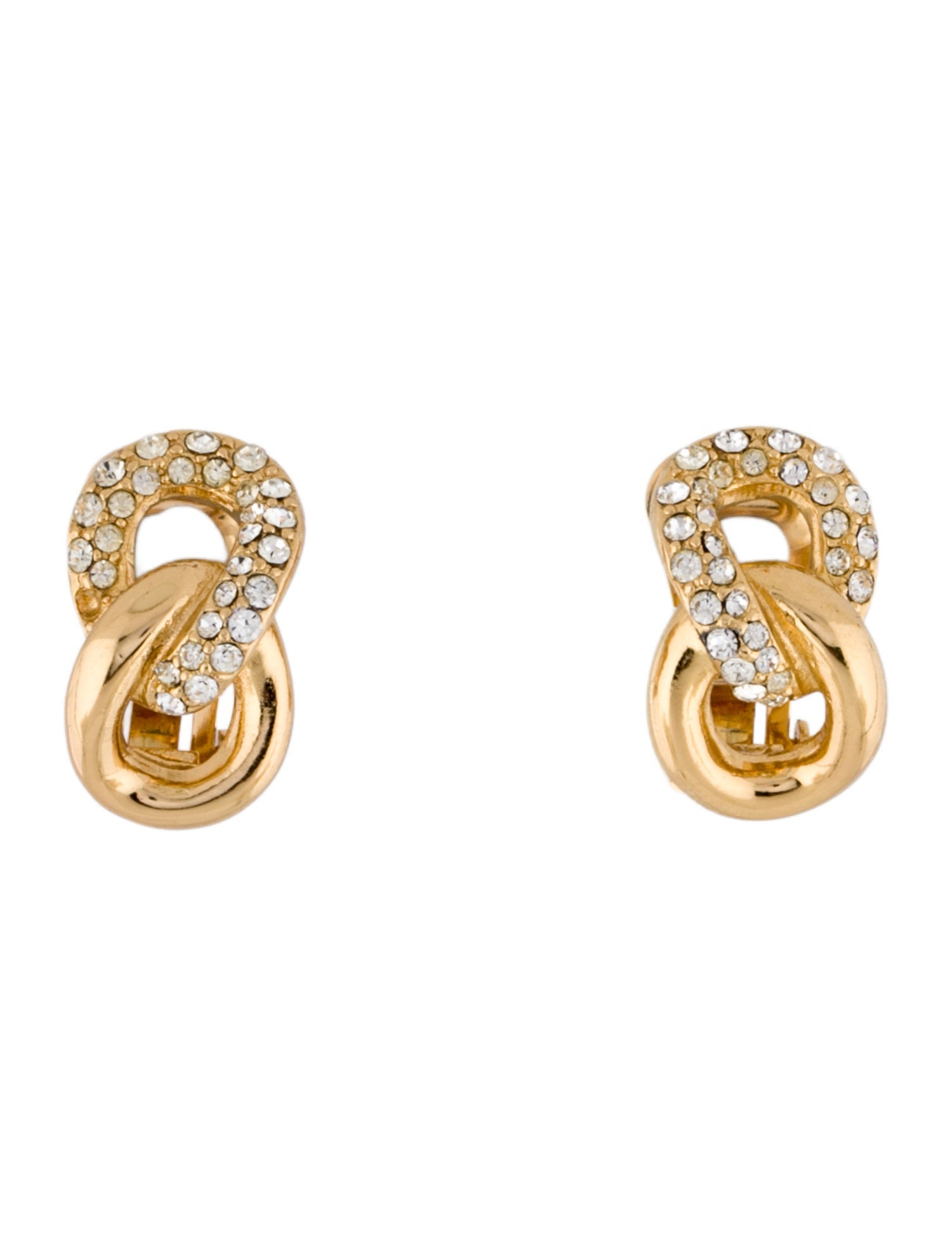 Christian Dior Vintage Crystal Chain Link Clip-On Earrings