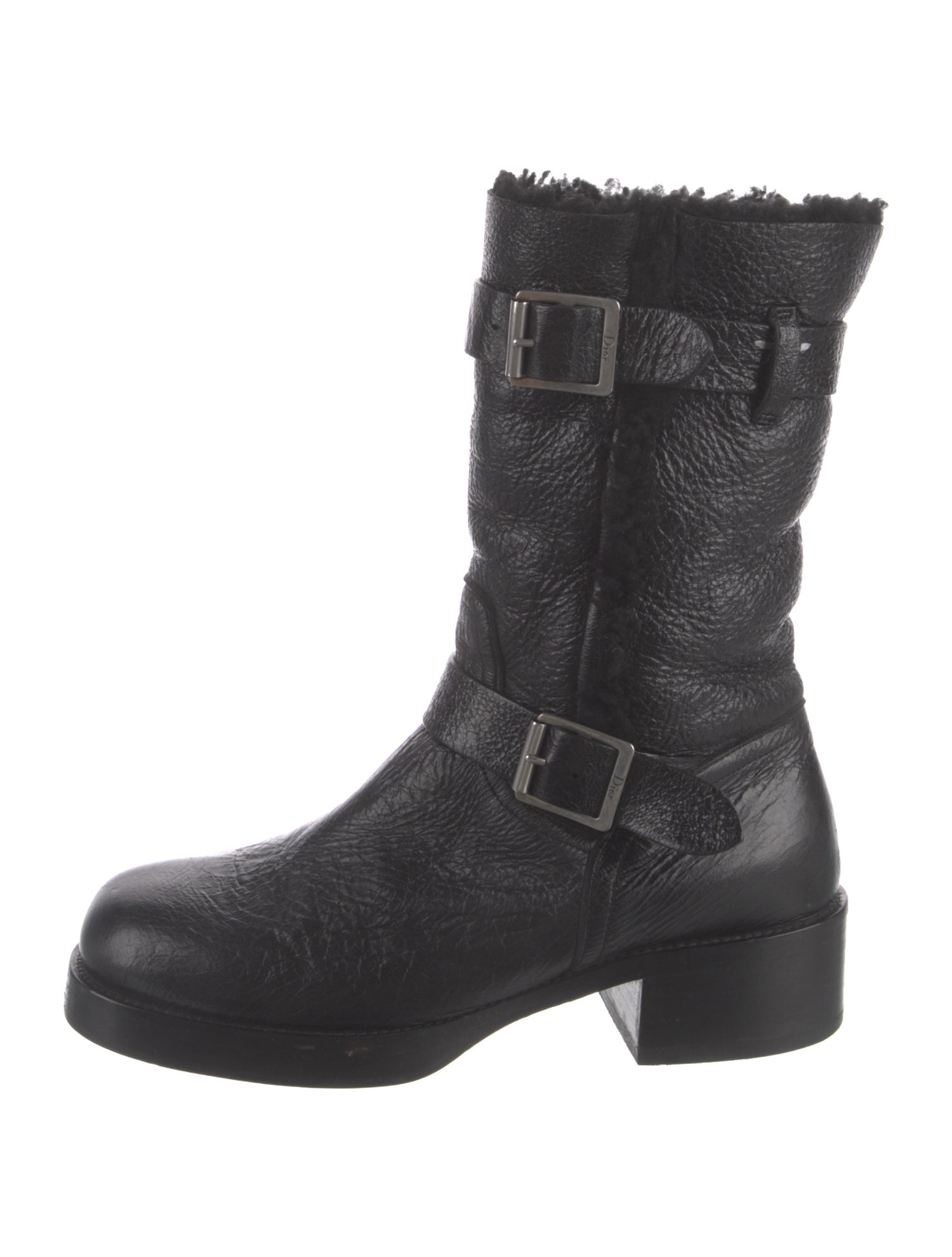 Christian Dior Leather Fur Trim Moto Boots