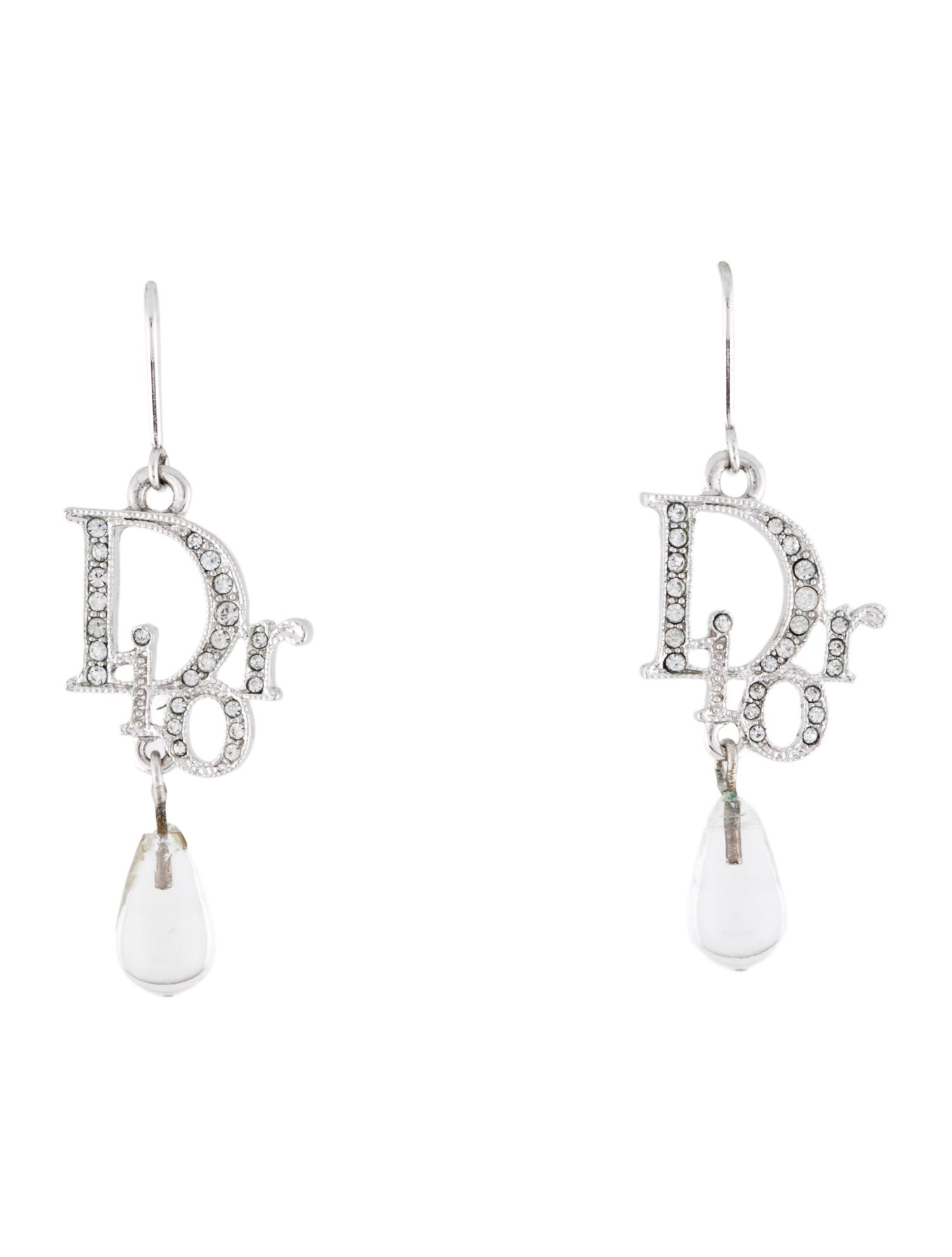 Christian Dior Vintage Crystal Oblique Drop Earrings