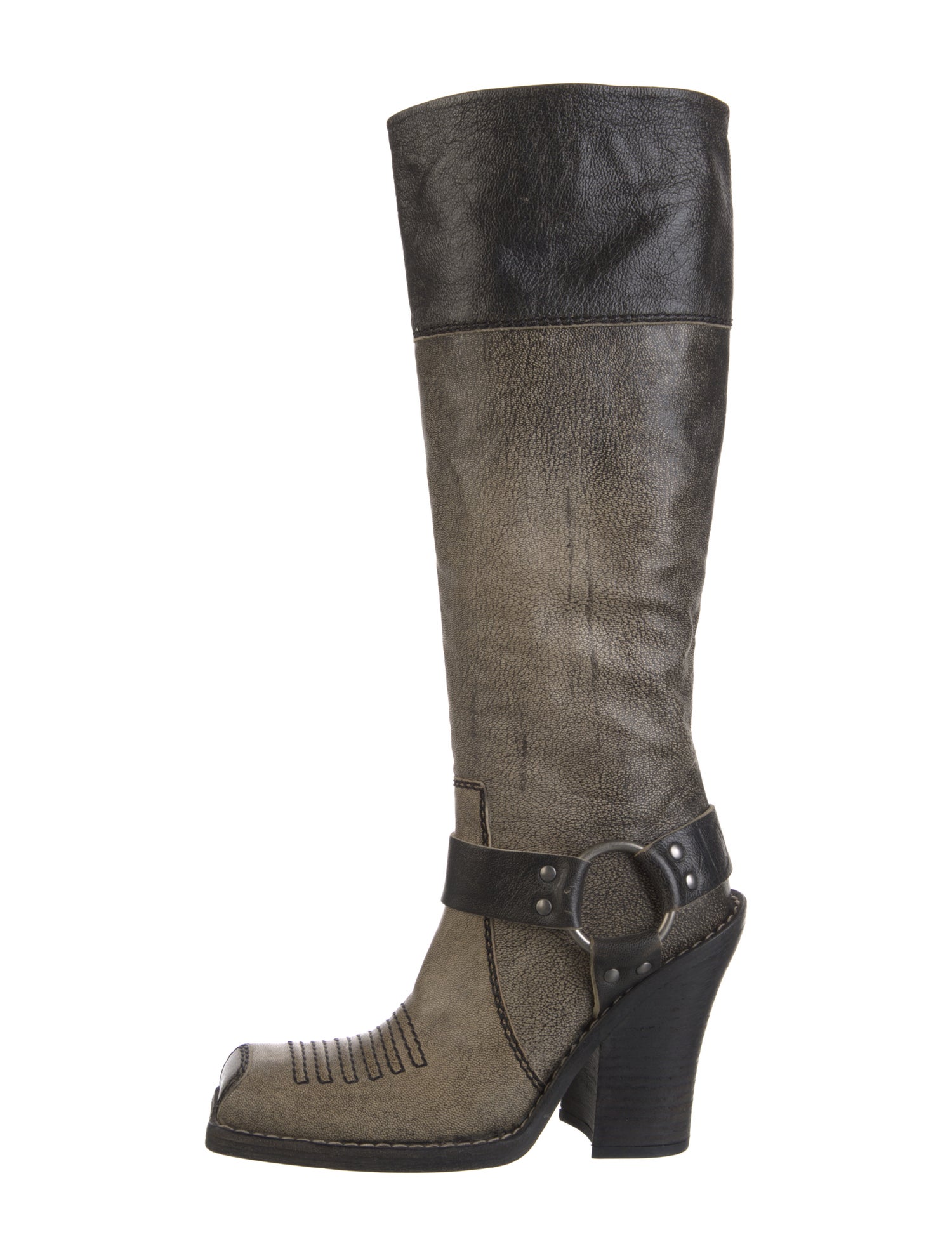 Christian Dior Leather Colorblock Pattern Riding Boots