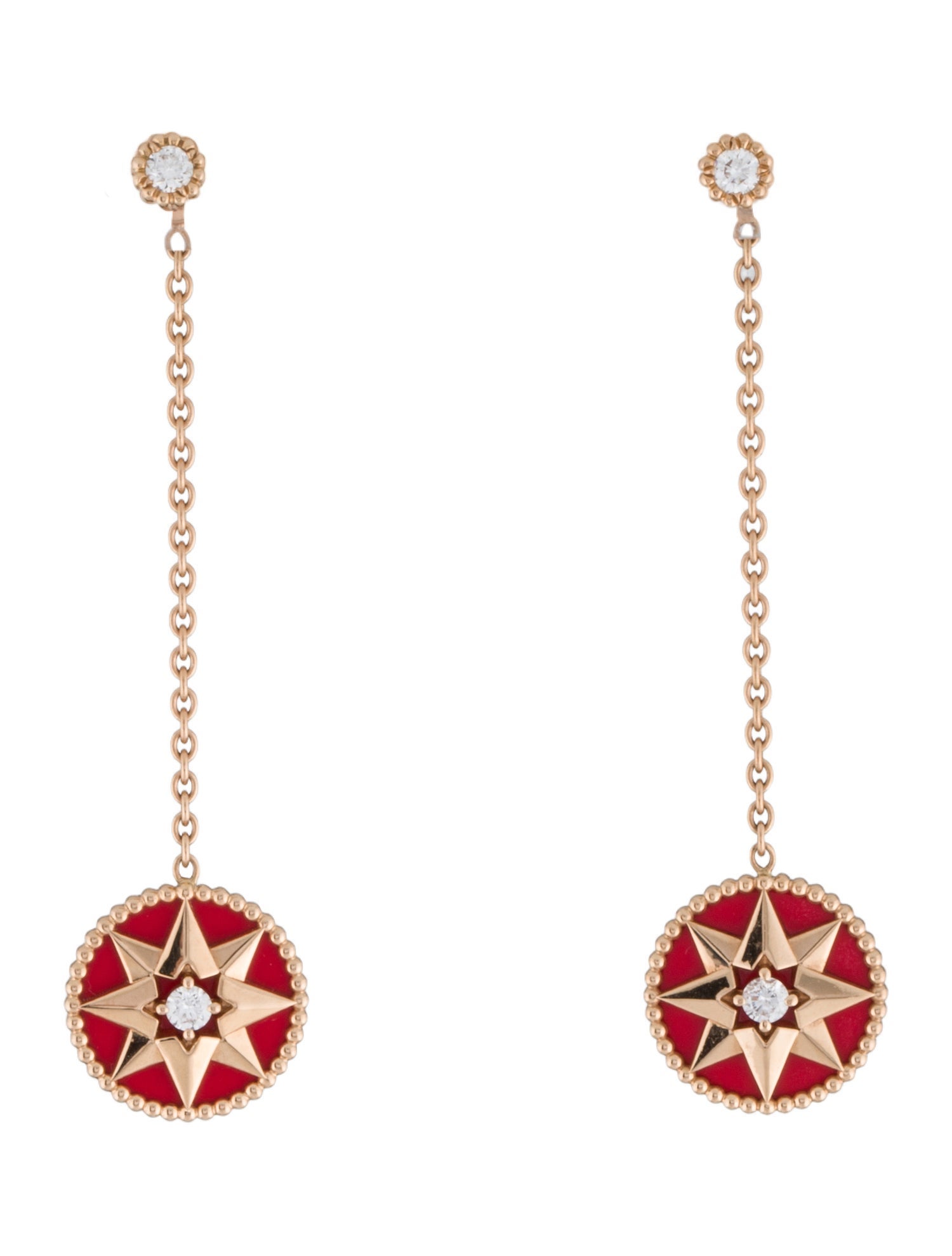 Christian Dior 18K Diamond & Lacquered Ceramic Rose Des Vents Convertible Drop Earrings