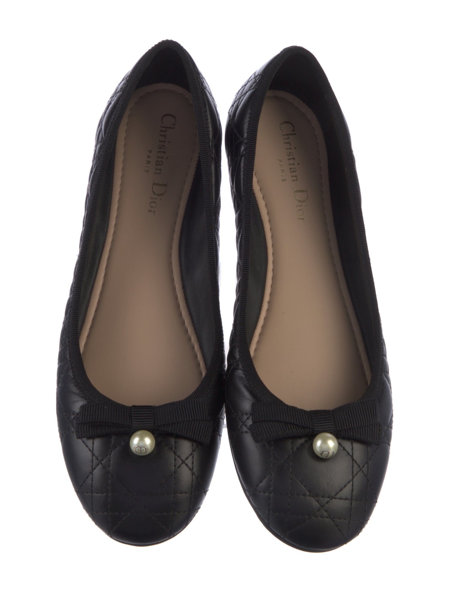 Faux Pearl Accents Leather Ballet Flats