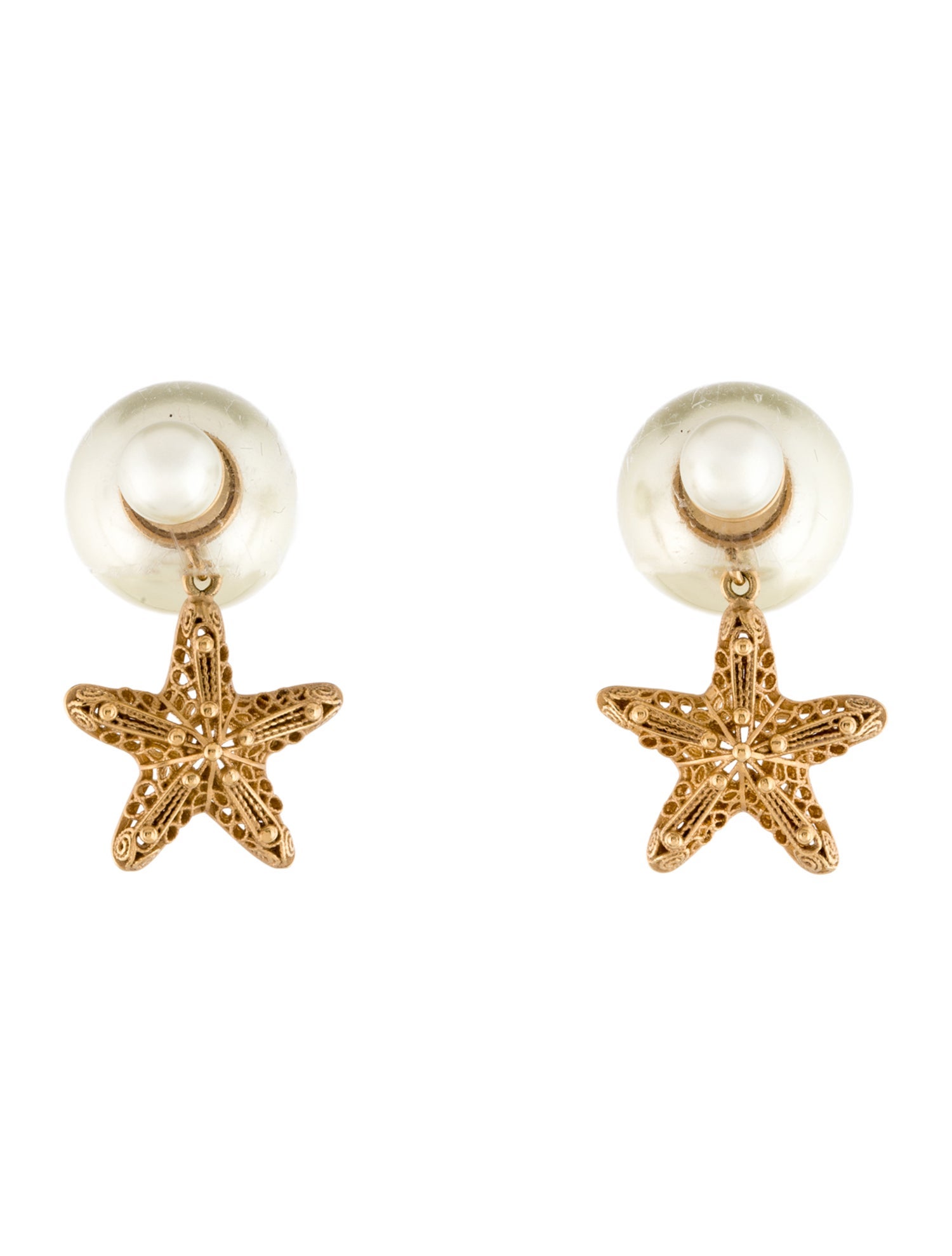 Christian Dior Faux Pearl Starfish Tribales Earrings