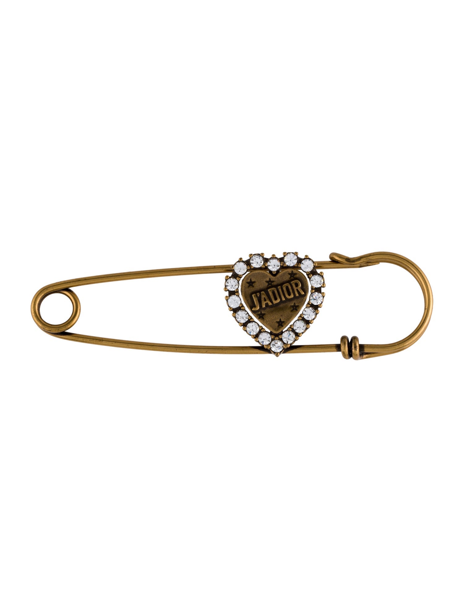 Christian Dior Crystal Heart Safety Pin Brooch