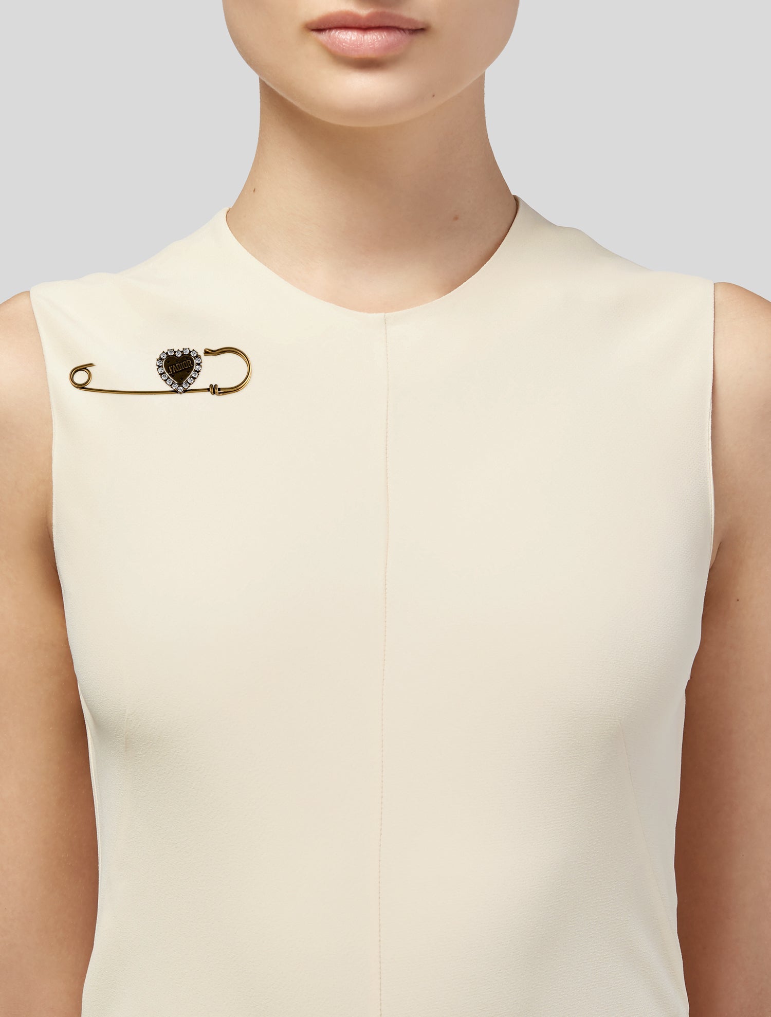 Christian Dior Crystal Heart Safety Pin Brooch