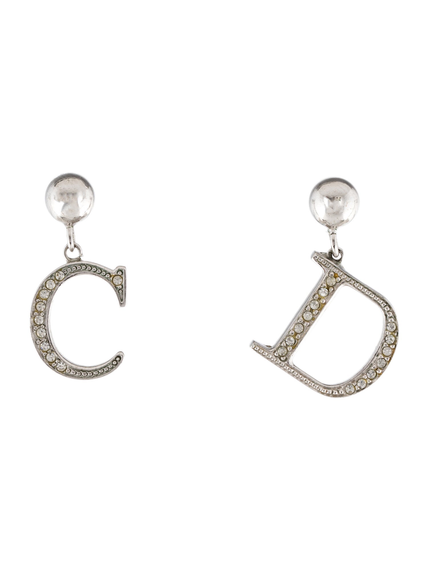 Christian Dior Vintage Crystal CD Drop Earrings