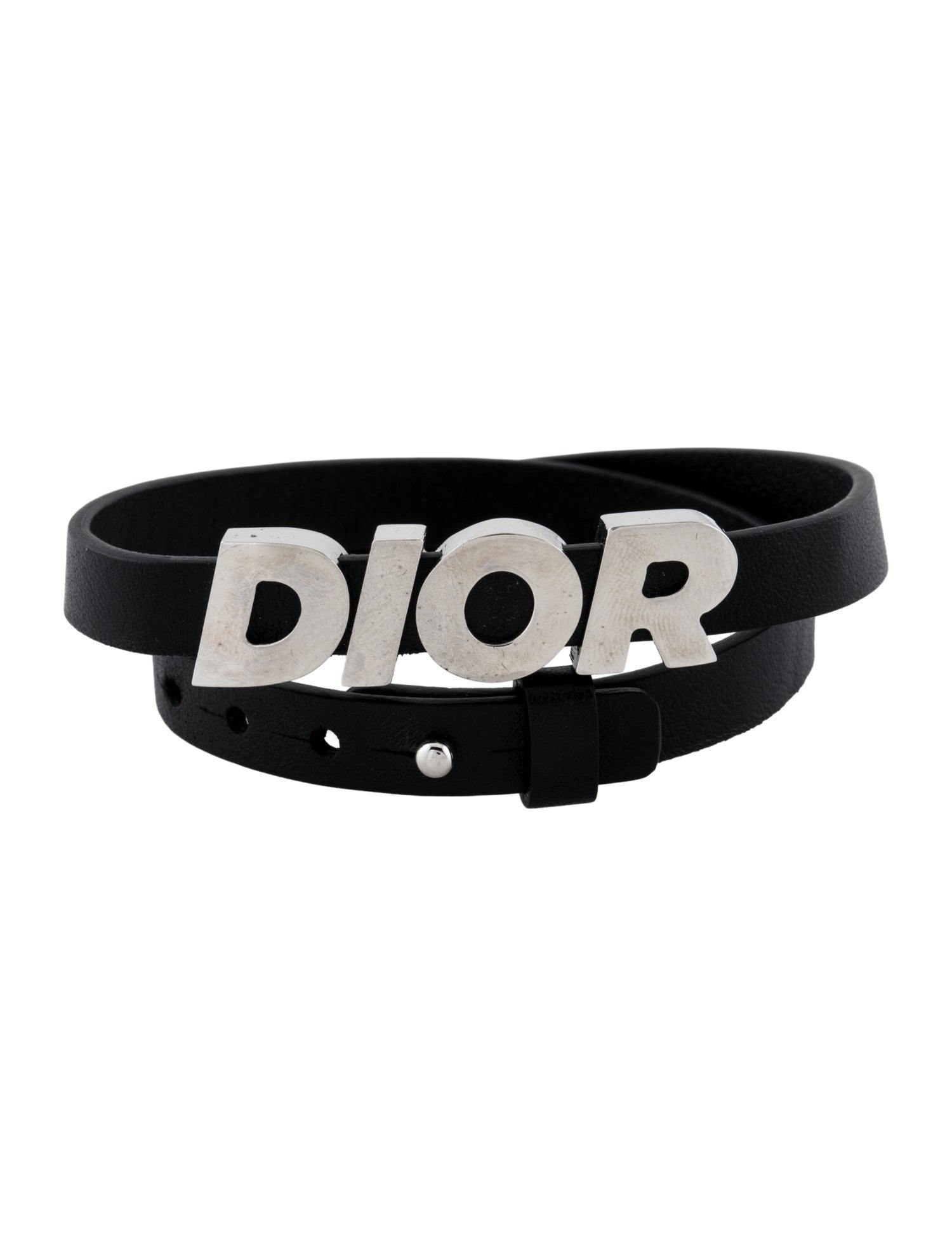 Christian Dior Leather 'DIOR' Double Wrap Bracelet