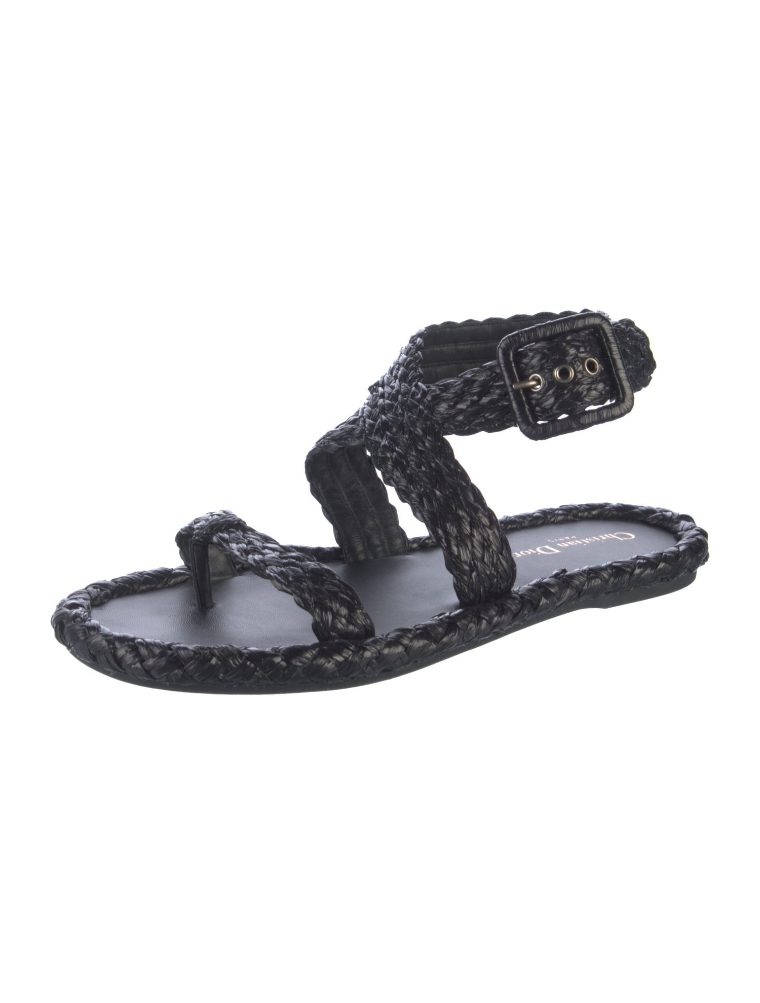 Christian Dior Raffia Braided Accents Gladiator Sandals