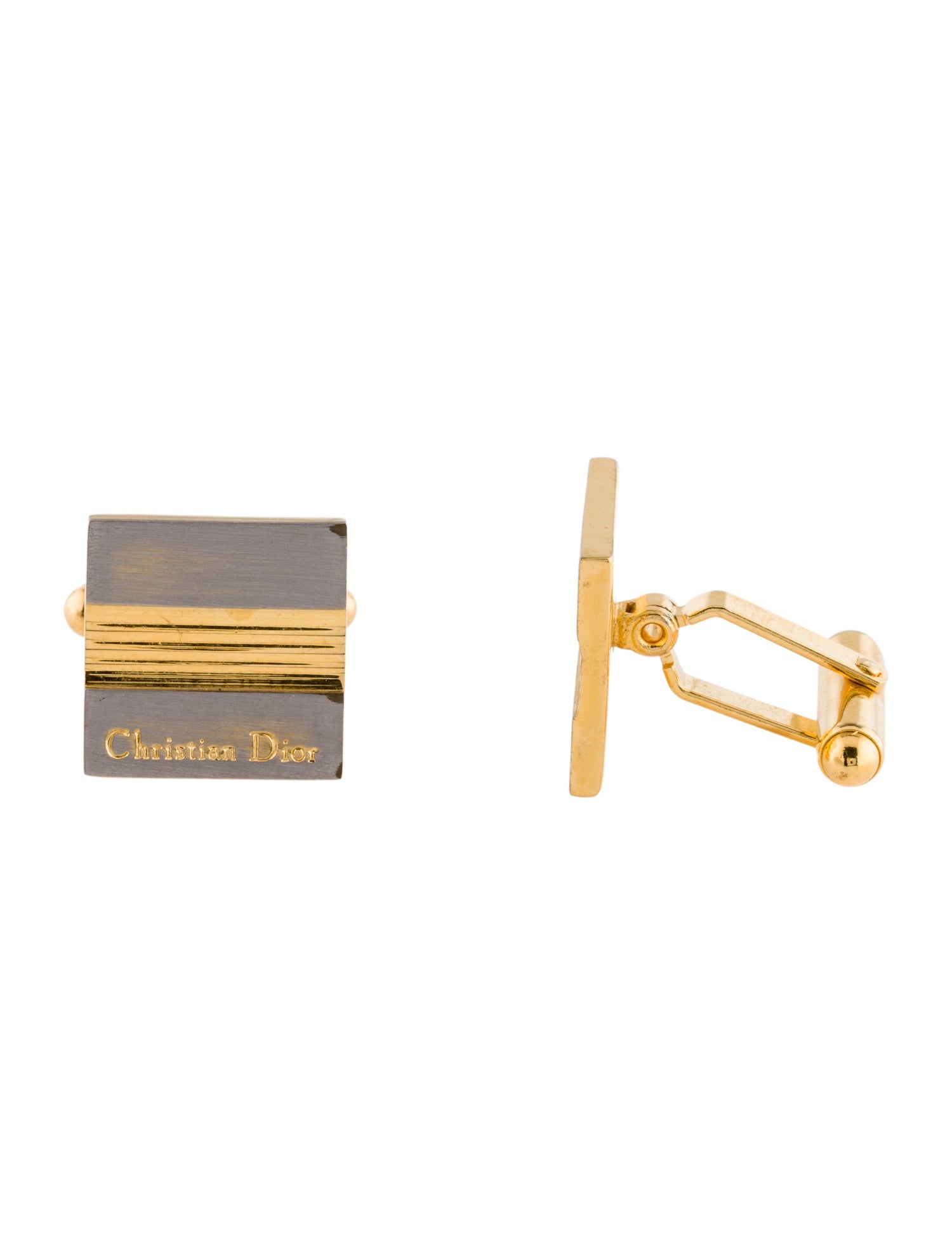 Christian Dior Vintage Square Two-Tone Cufflinks
