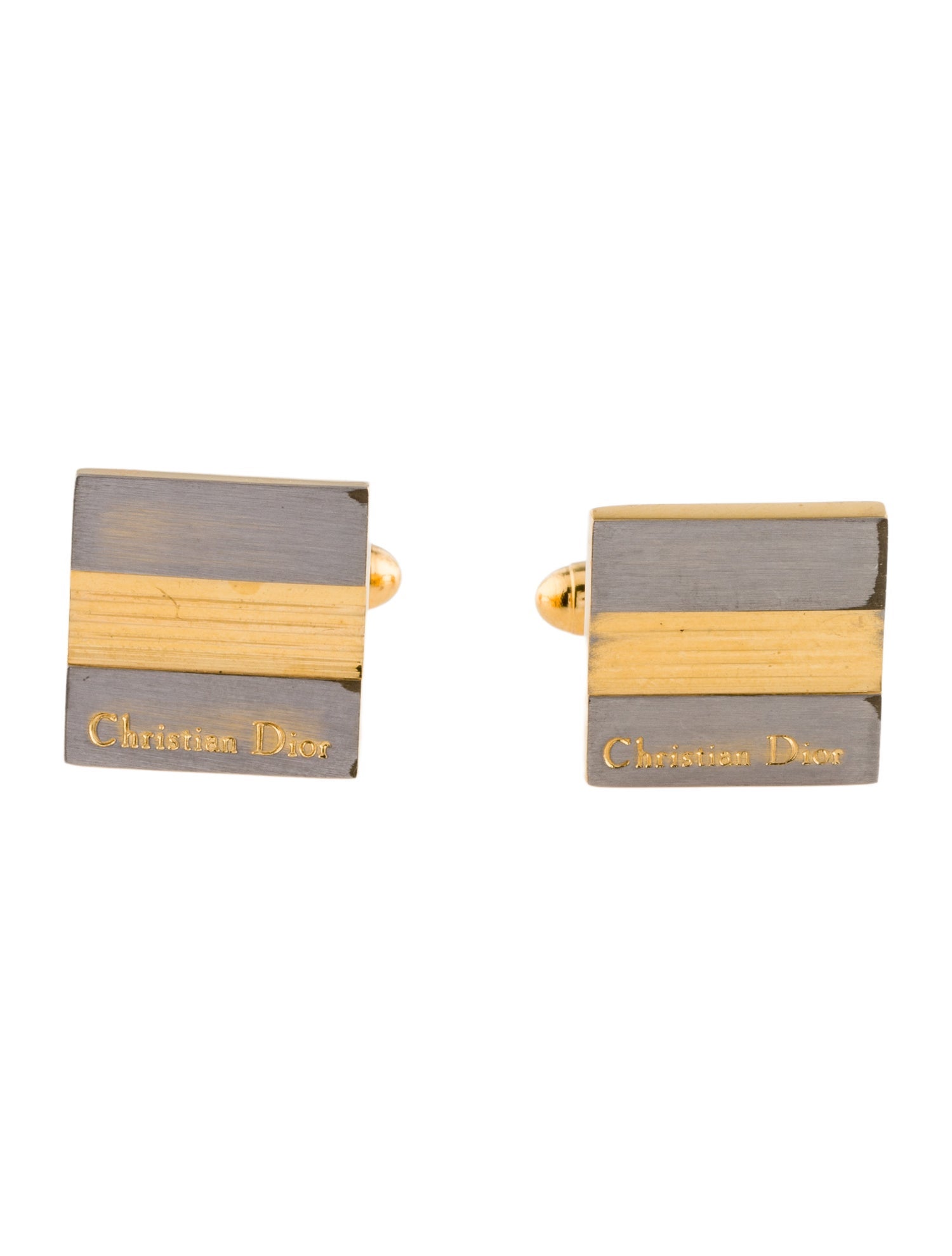 Christian Dior Vintage Square Two-Tone Cufflinks