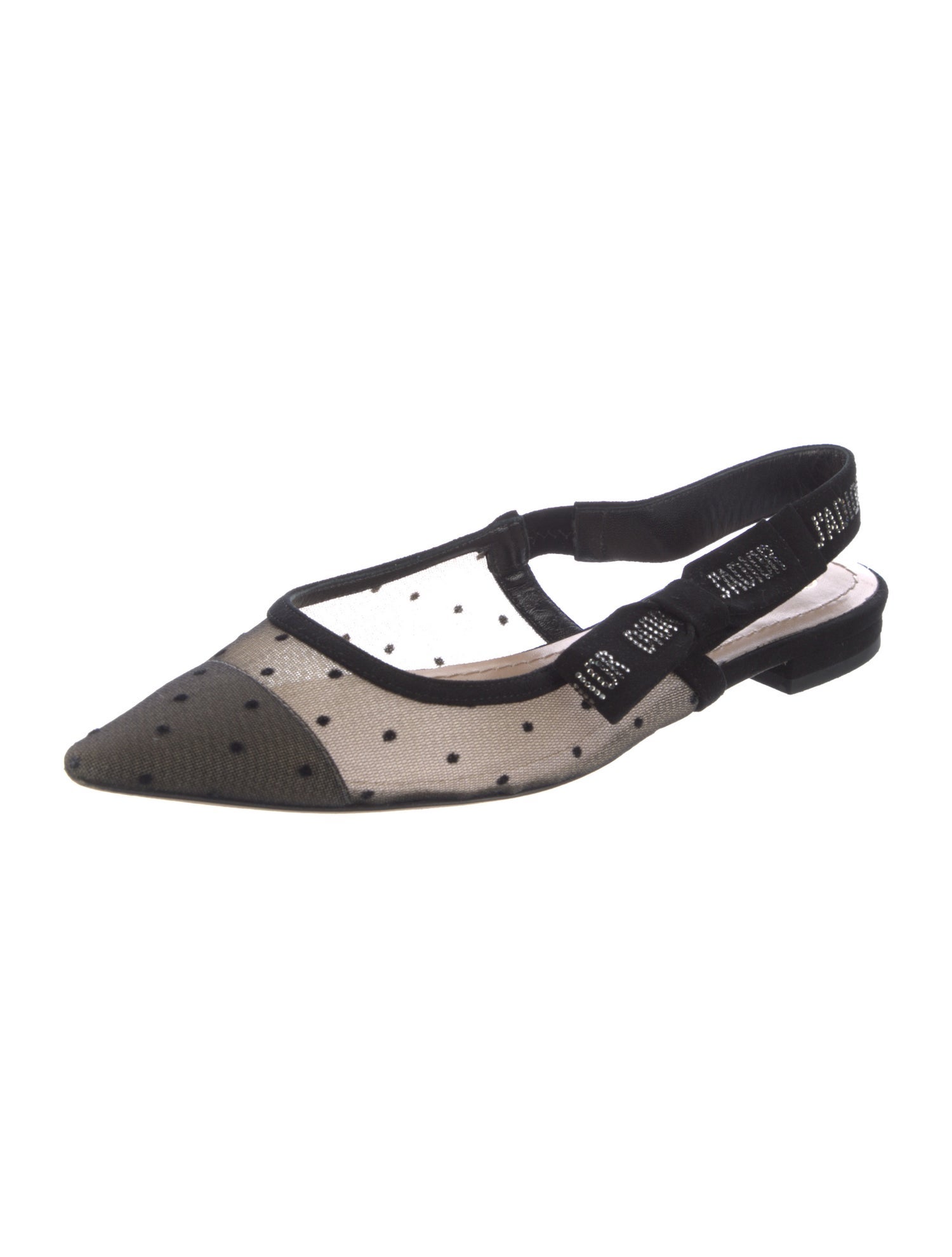 Christian Dior Mesh Polka Dot Print Slingback Flats
