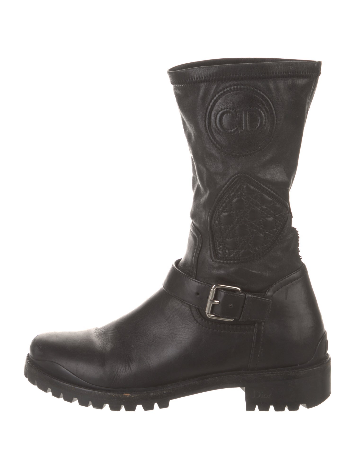Christian Dior Cannage Pattern Leather Moto Boots