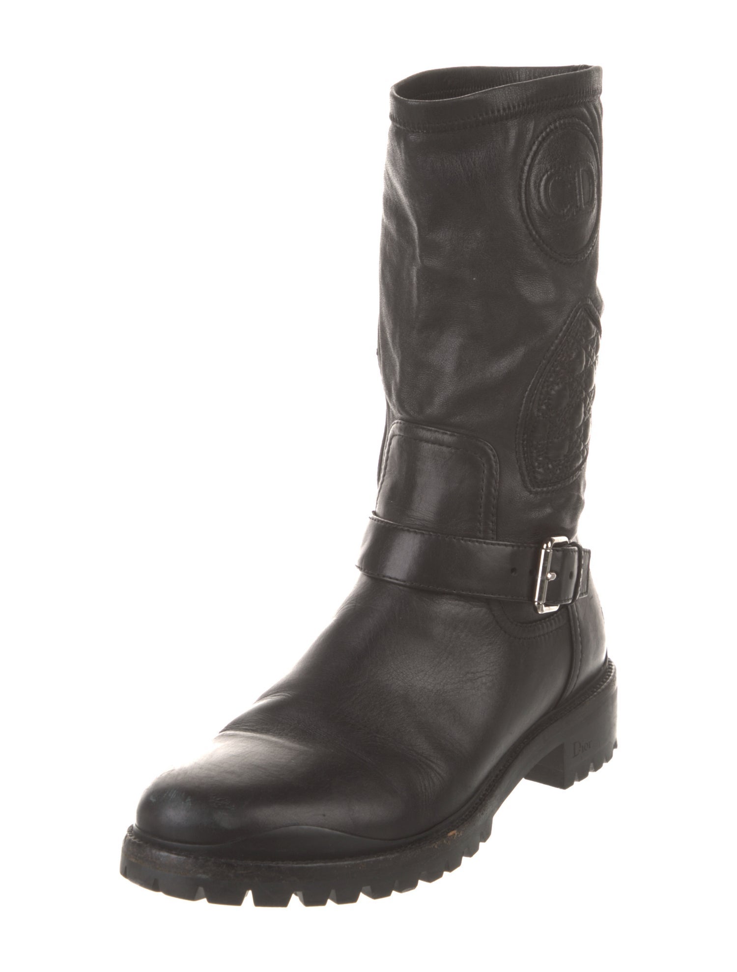 Christian Dior Cannage Pattern Leather Moto Boots
