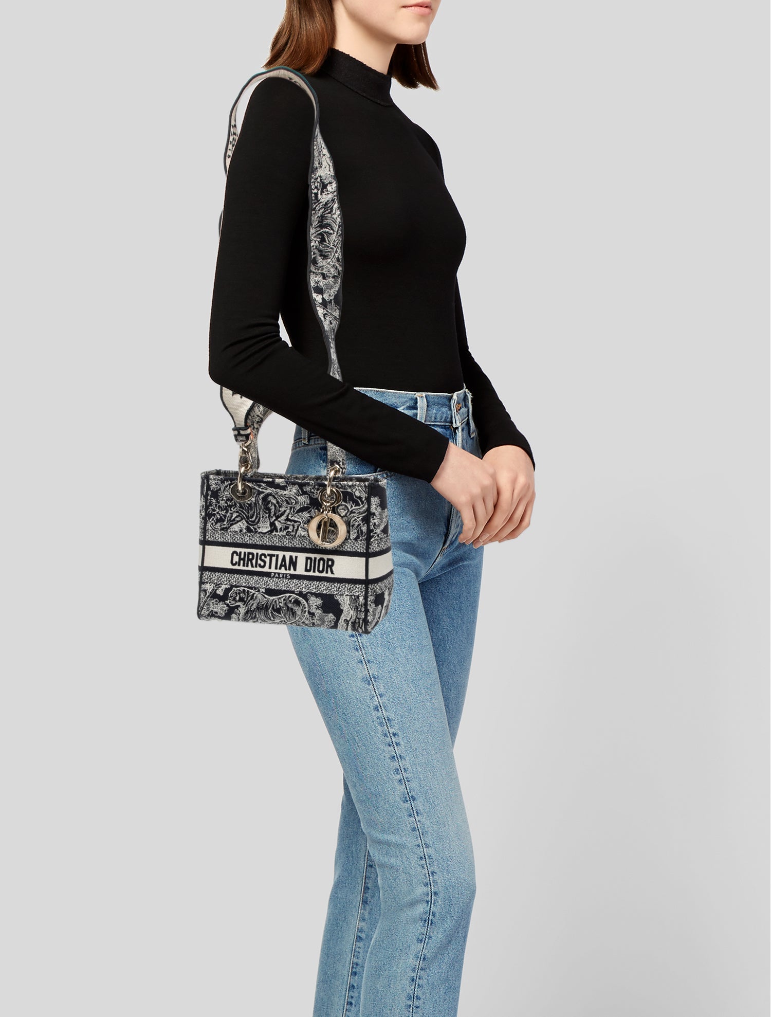 Christian Dior Tweed Medium Lady Dior Bag Medium - Black Handle