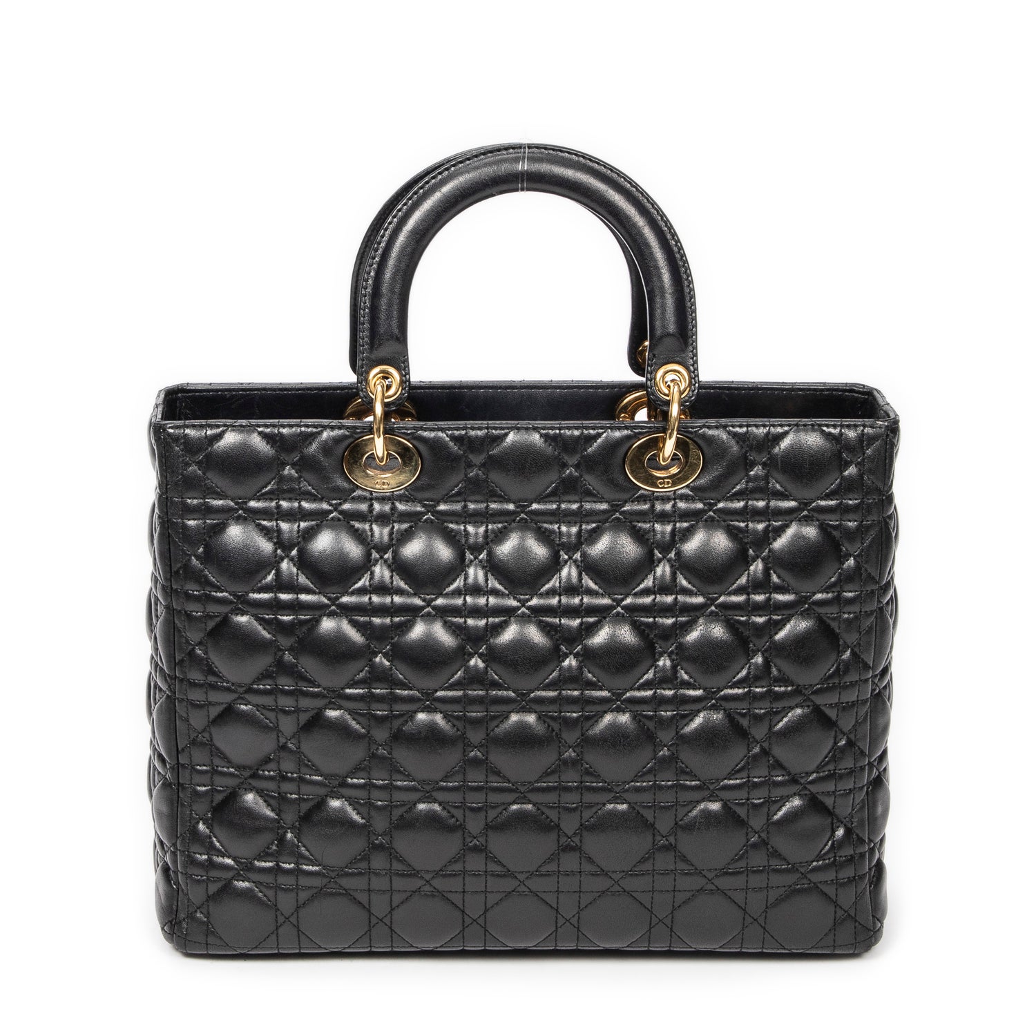 Christian Dior Leather Large Lady Dior Zip - Black Handle Bags