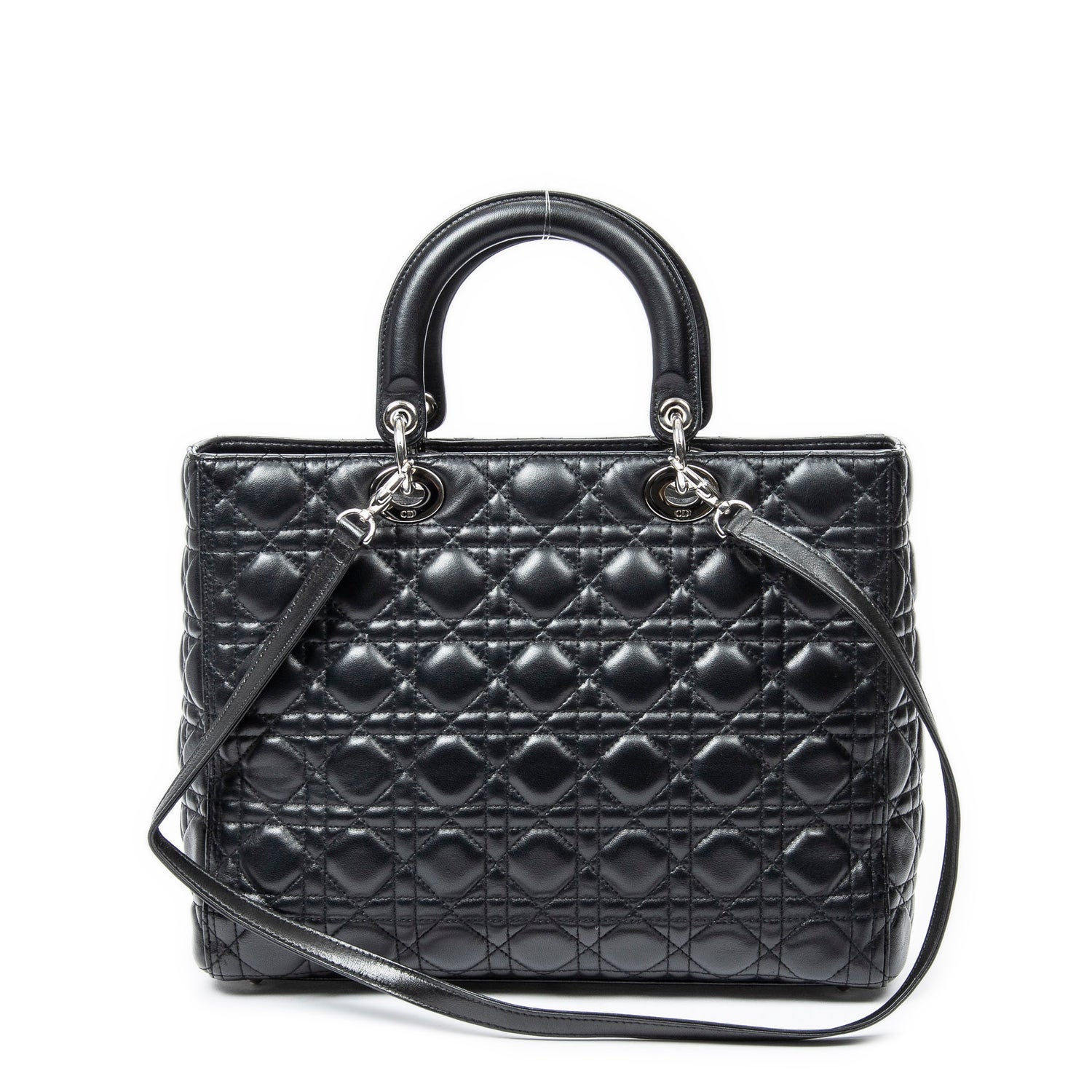Christian Dior Leather Large Lady Dior Zip - Black Handle Bags