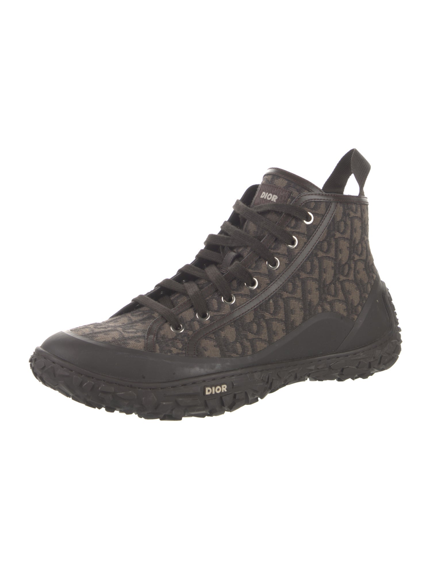 Christian Dior Oblique Jacquard Canvas Lace-Up Boots