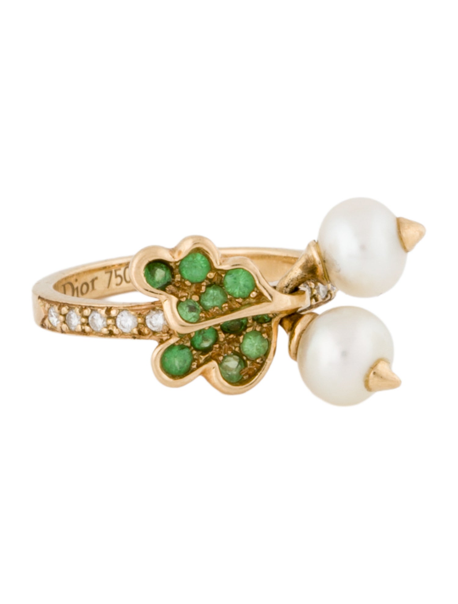 Christian Dior 18K Tsavorite Garnet, Pearl, & Diamond Cocktail Ring