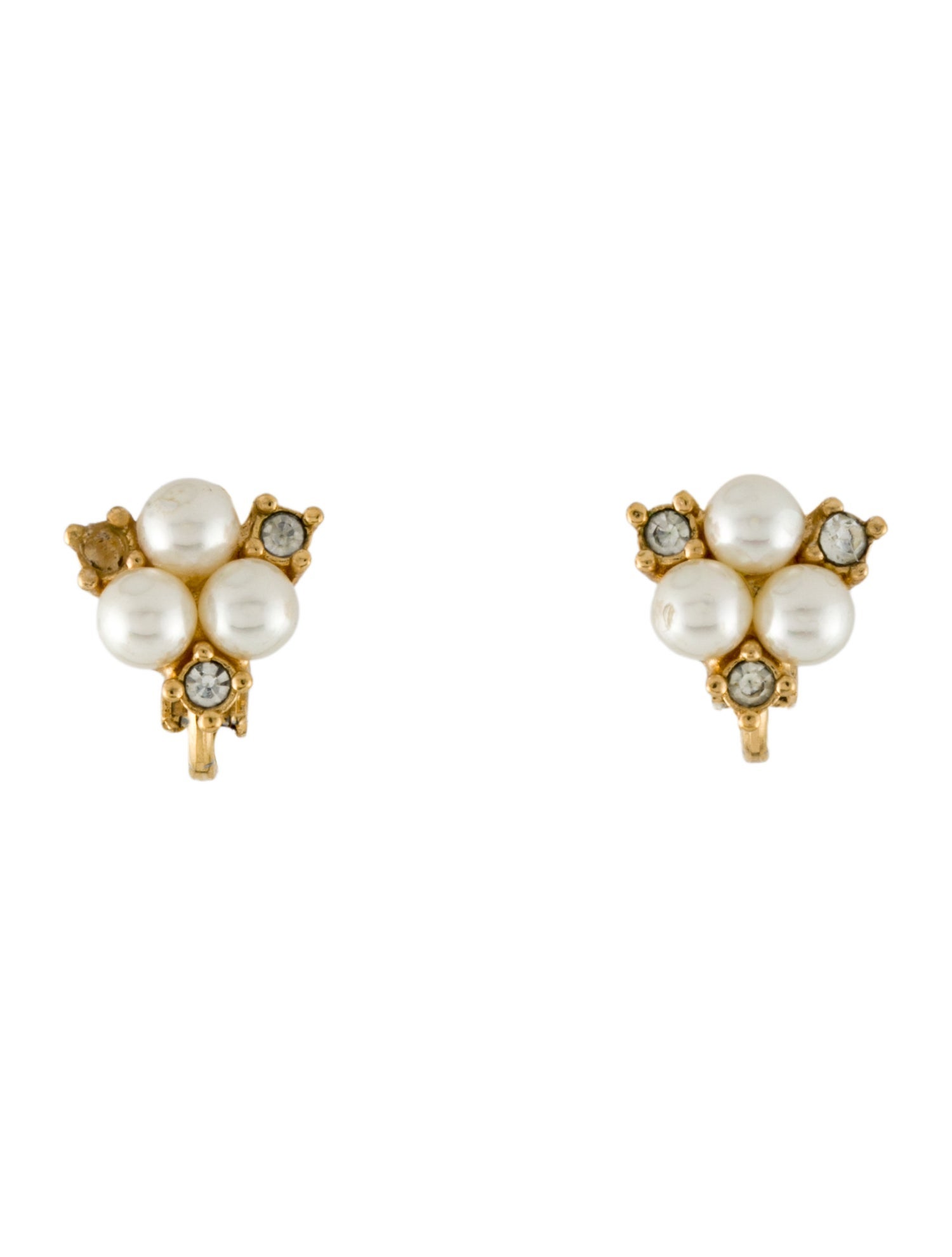 Christian Dior Vintage Crystal & Faux Pearl Clip-On Earrings