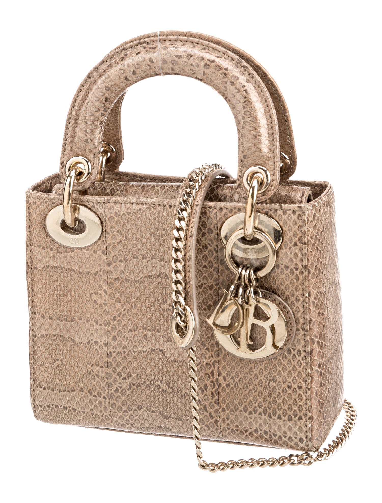 Christian Dior Snakeskin Lady Dior Mini - Metallic Handle Bags