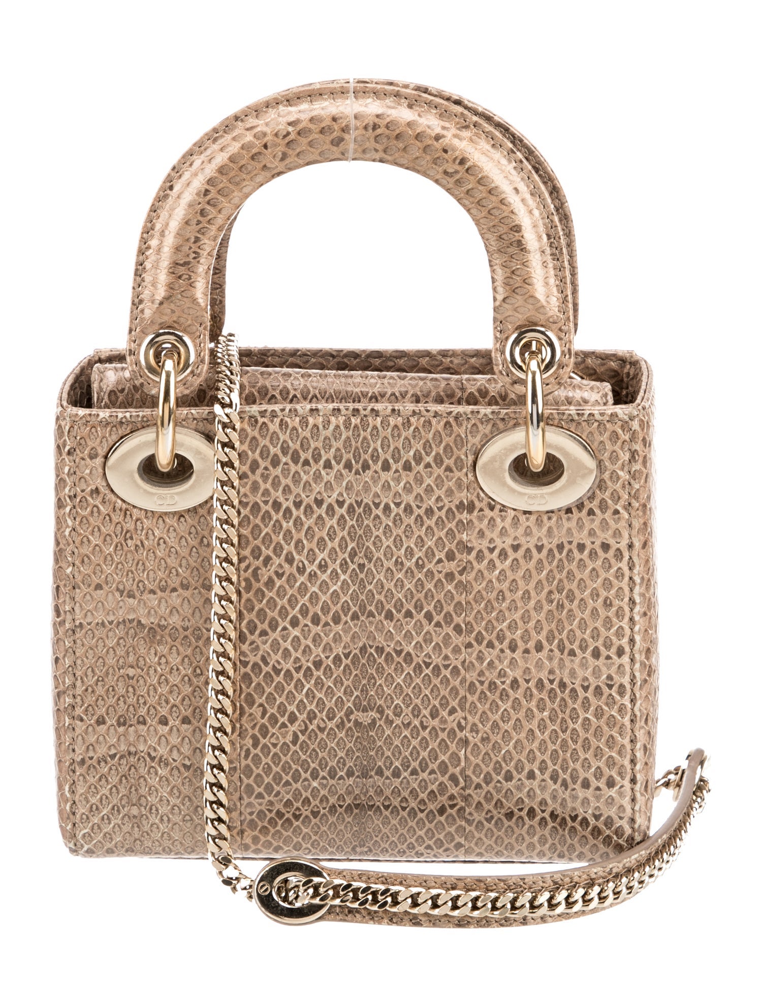 Christian Dior Snakeskin Lady Dior Mini - Metallic Handle Bags