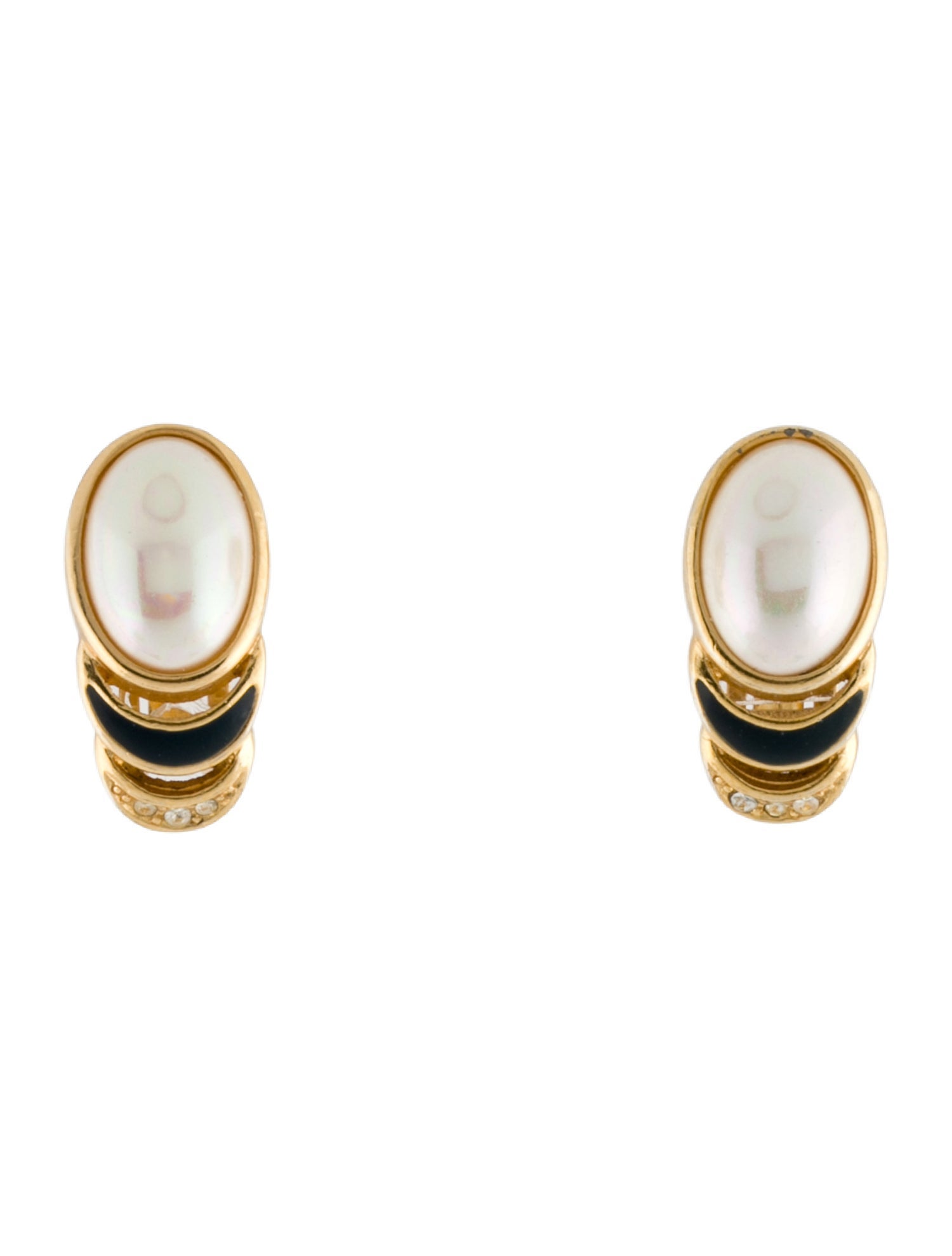 Christian Dior Vintage Crystal, Enamel & Faux Pearl Clip-On Earrings