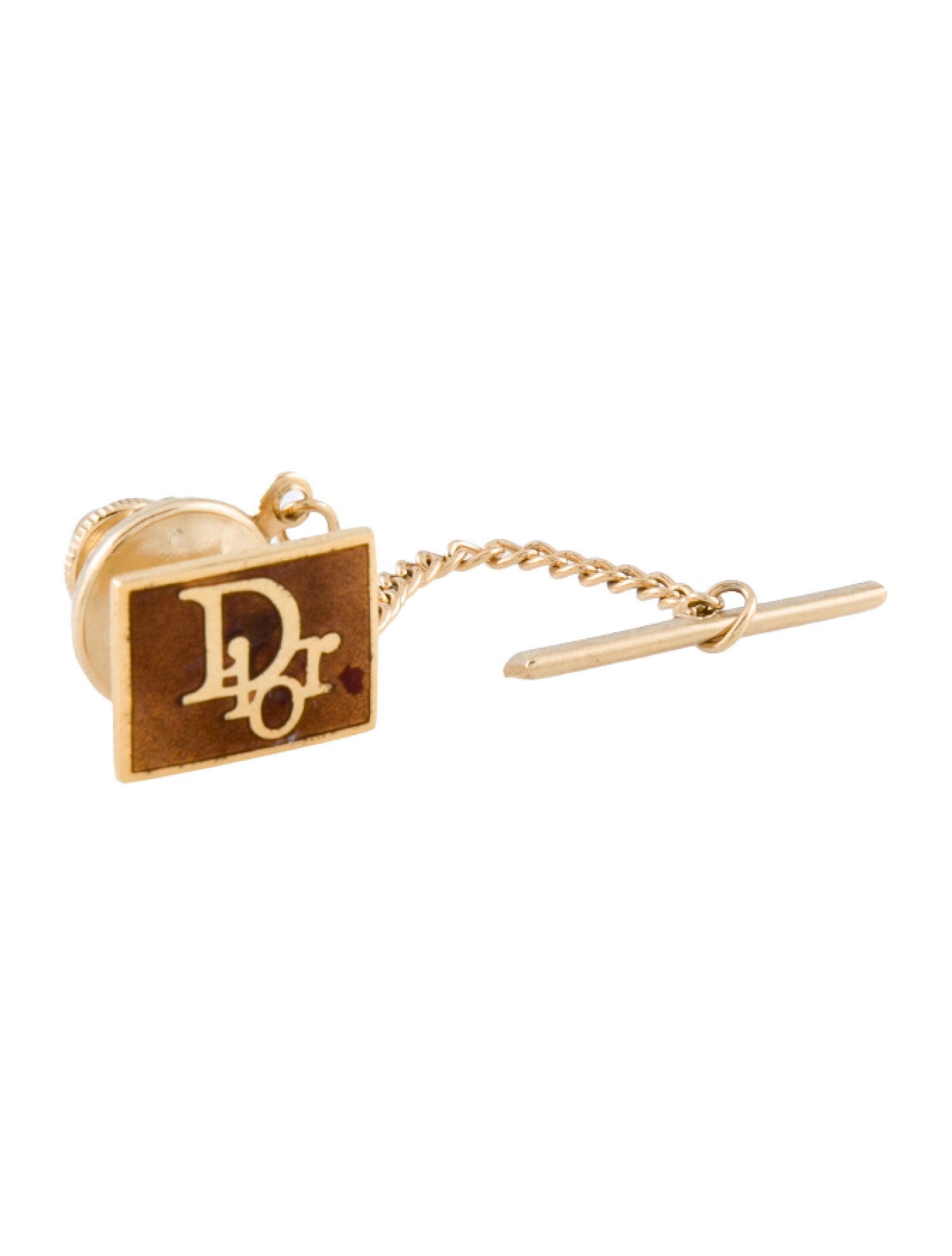 Christian Dior Vintage Logo Tie Pin w/ Chain