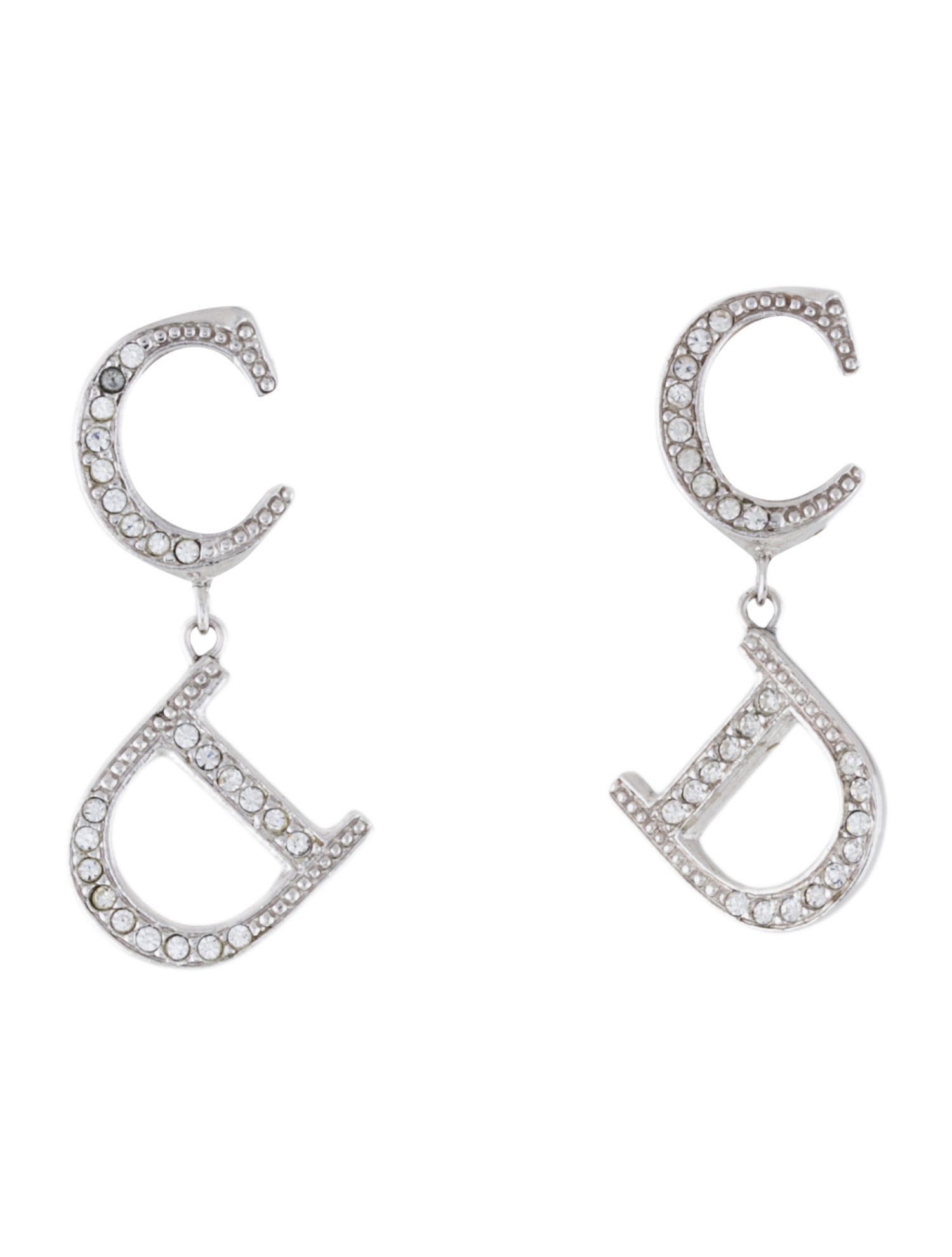 Christian Dior Crystal CD Drop Clip-On Earrings