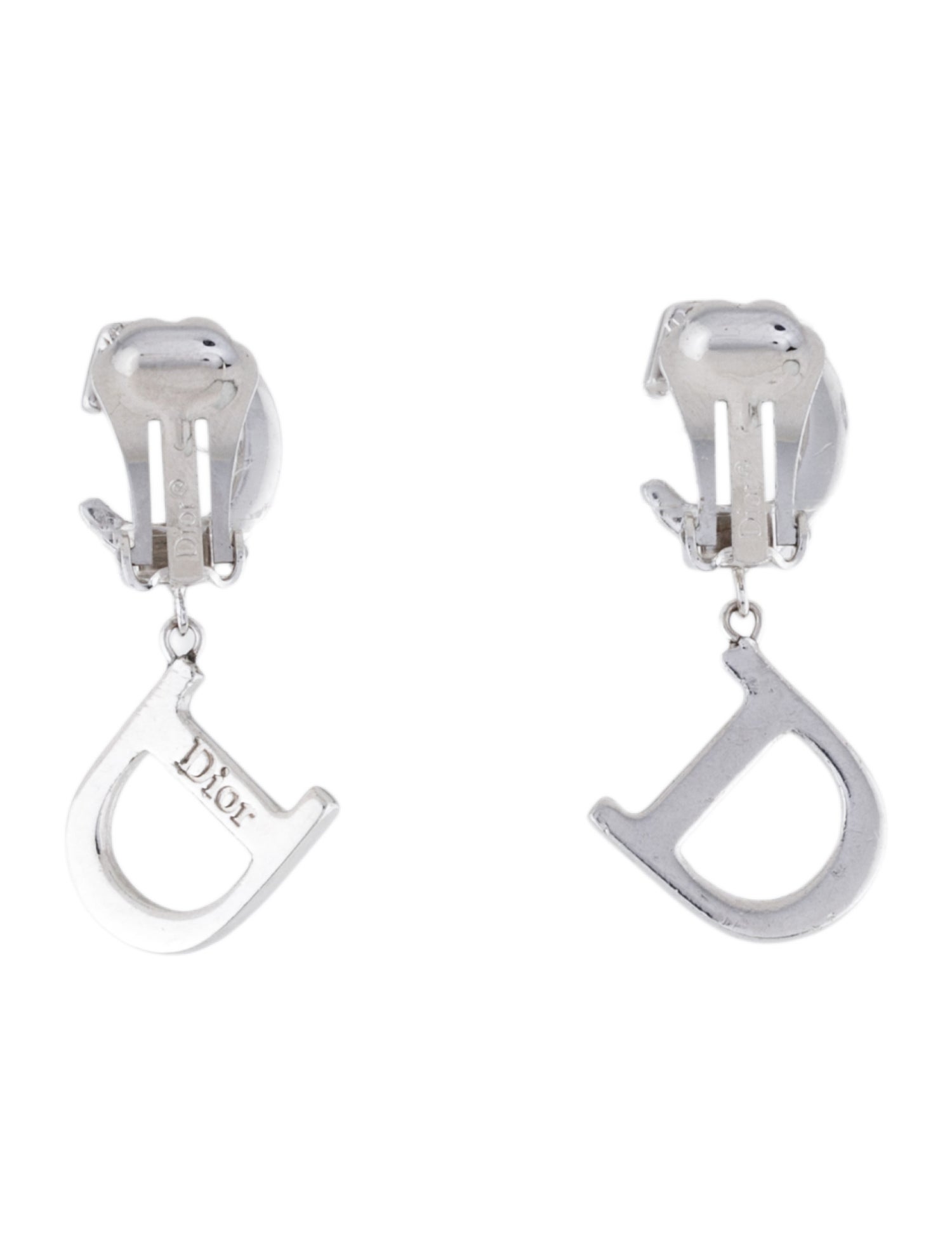 Christian Dior Crystal CD Drop Clip-On Earrings