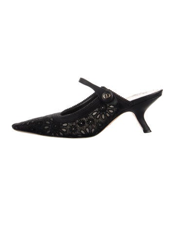 Pre-owned Dior Lace Embroidered Accent Mules In Black