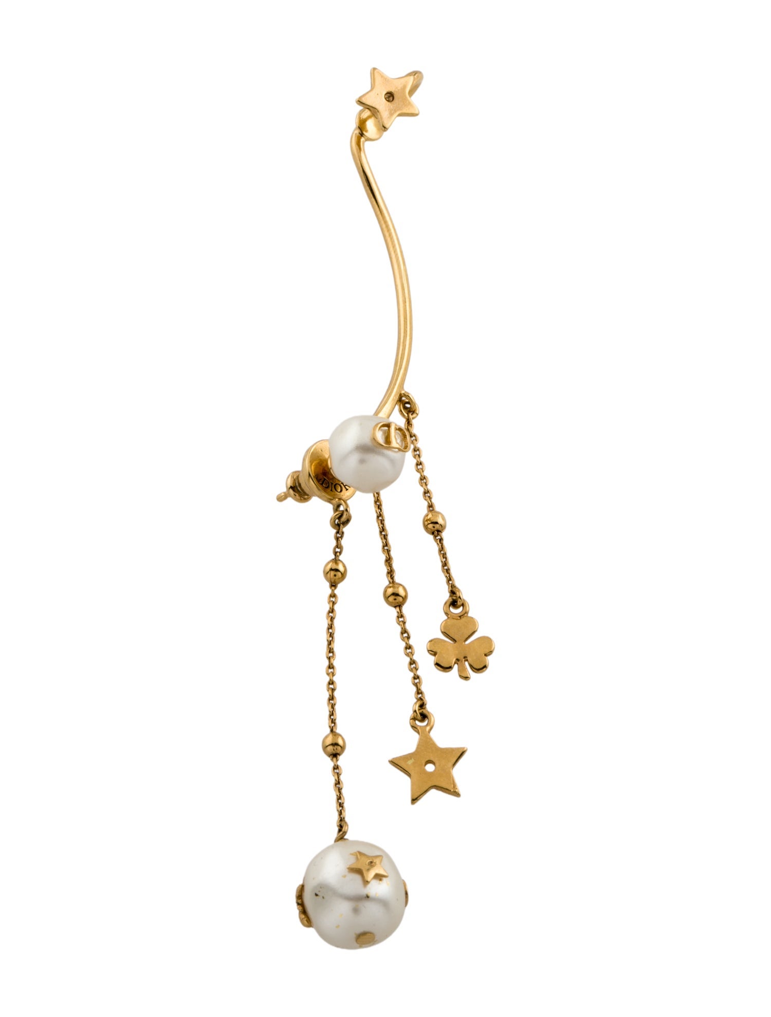 Christian Dior Faux Pearl Shiny-D Single Ear Climber