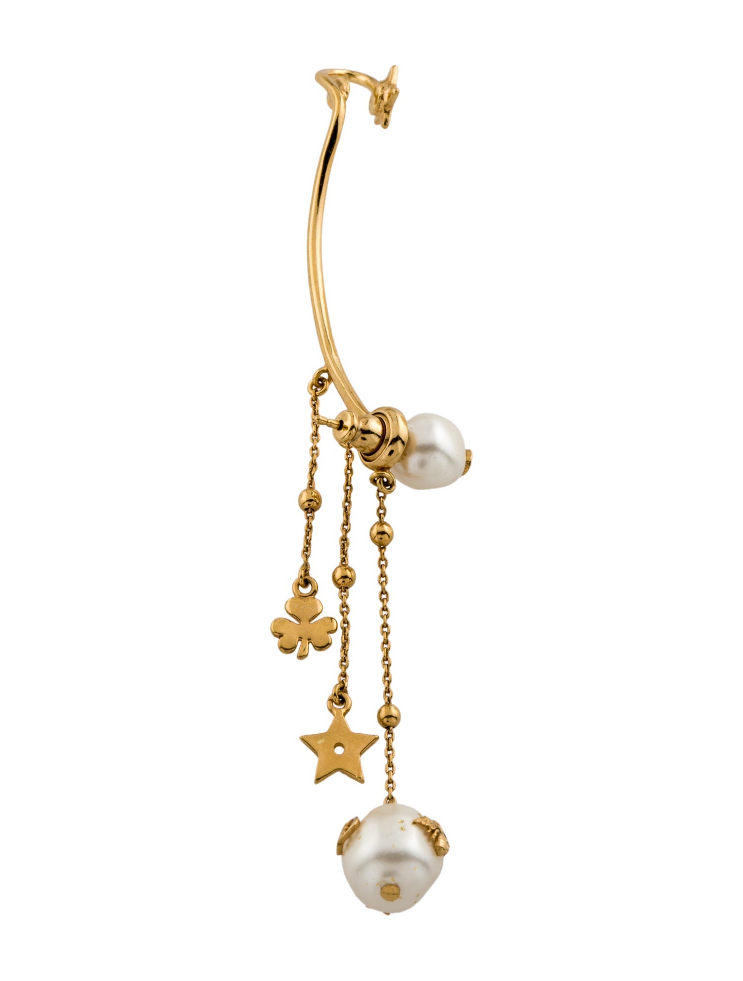 Christian Dior Faux Pearl Shiny-D Single Ear Climber