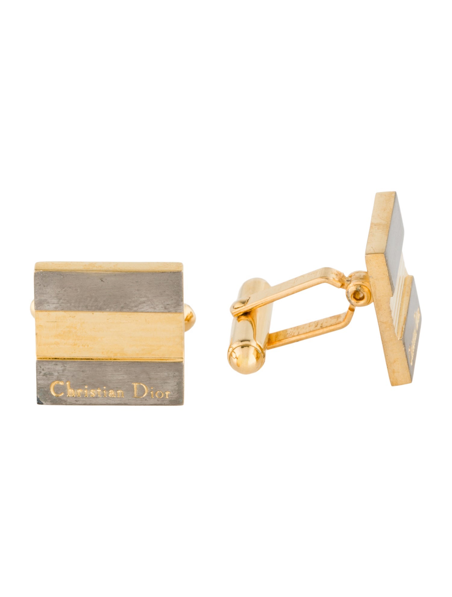Christian Dior Vintage Square Two-Tone Cufflinks