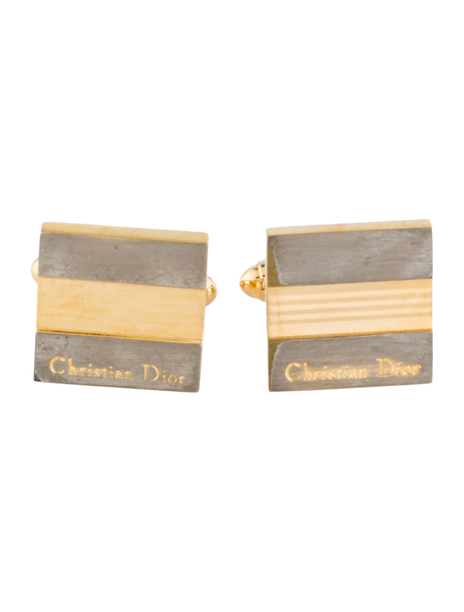 Christian Dior Vintage Square Two-Tone Cufflinks