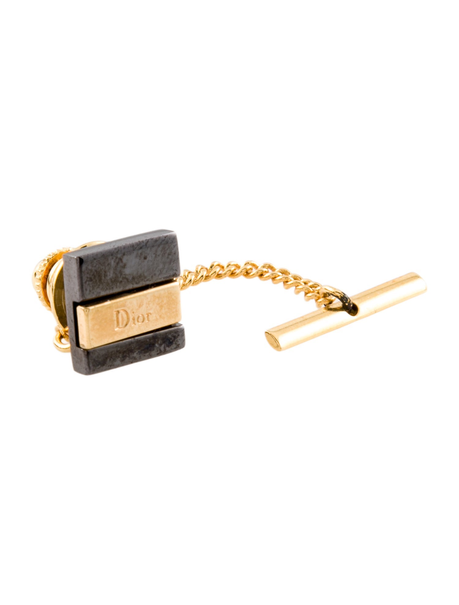 Christian Dior Vintage Two-Tone Tie Pin w/ Chain