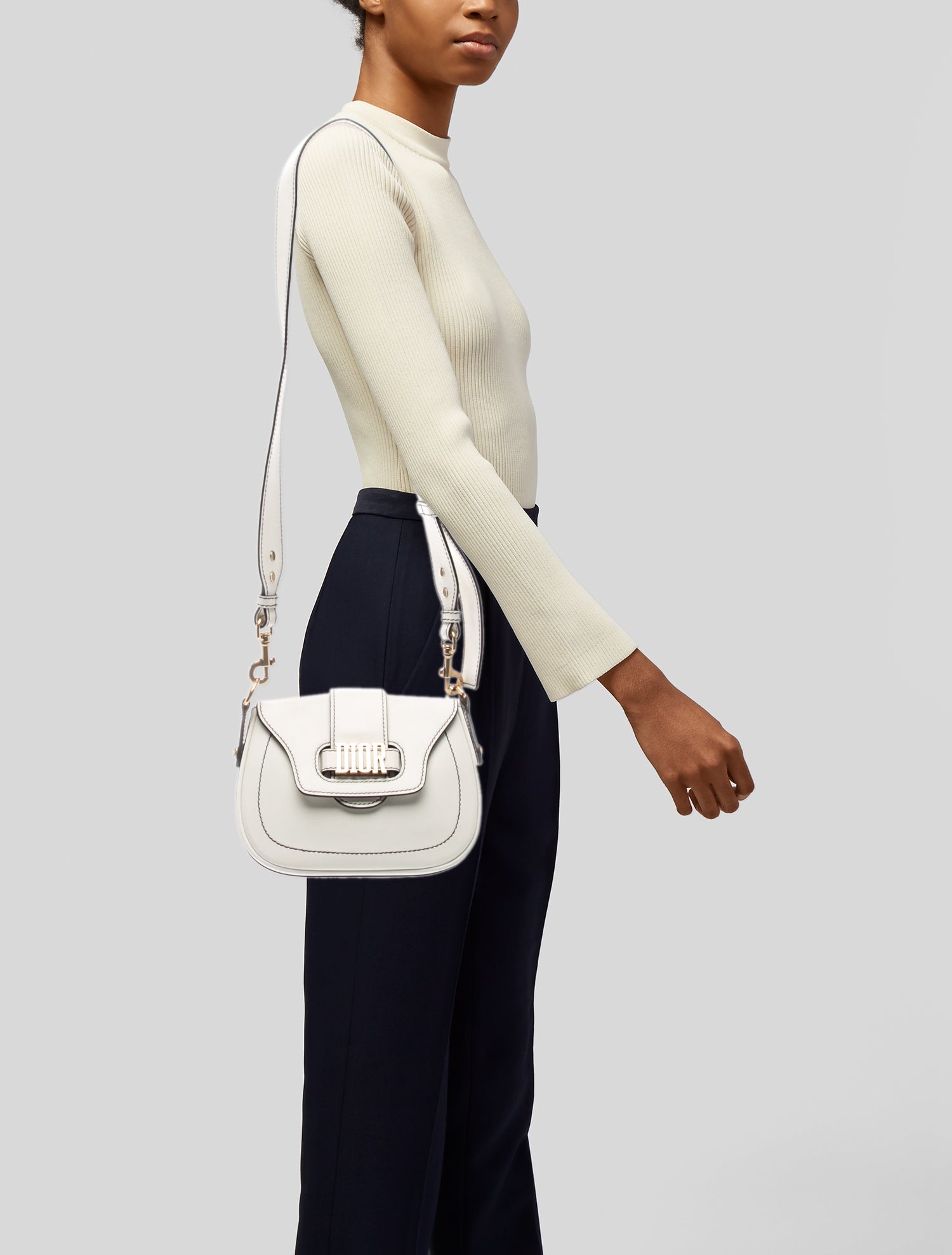 Christian Dior Leather D-Fence Saddle Bag - White Crossbody Bags
