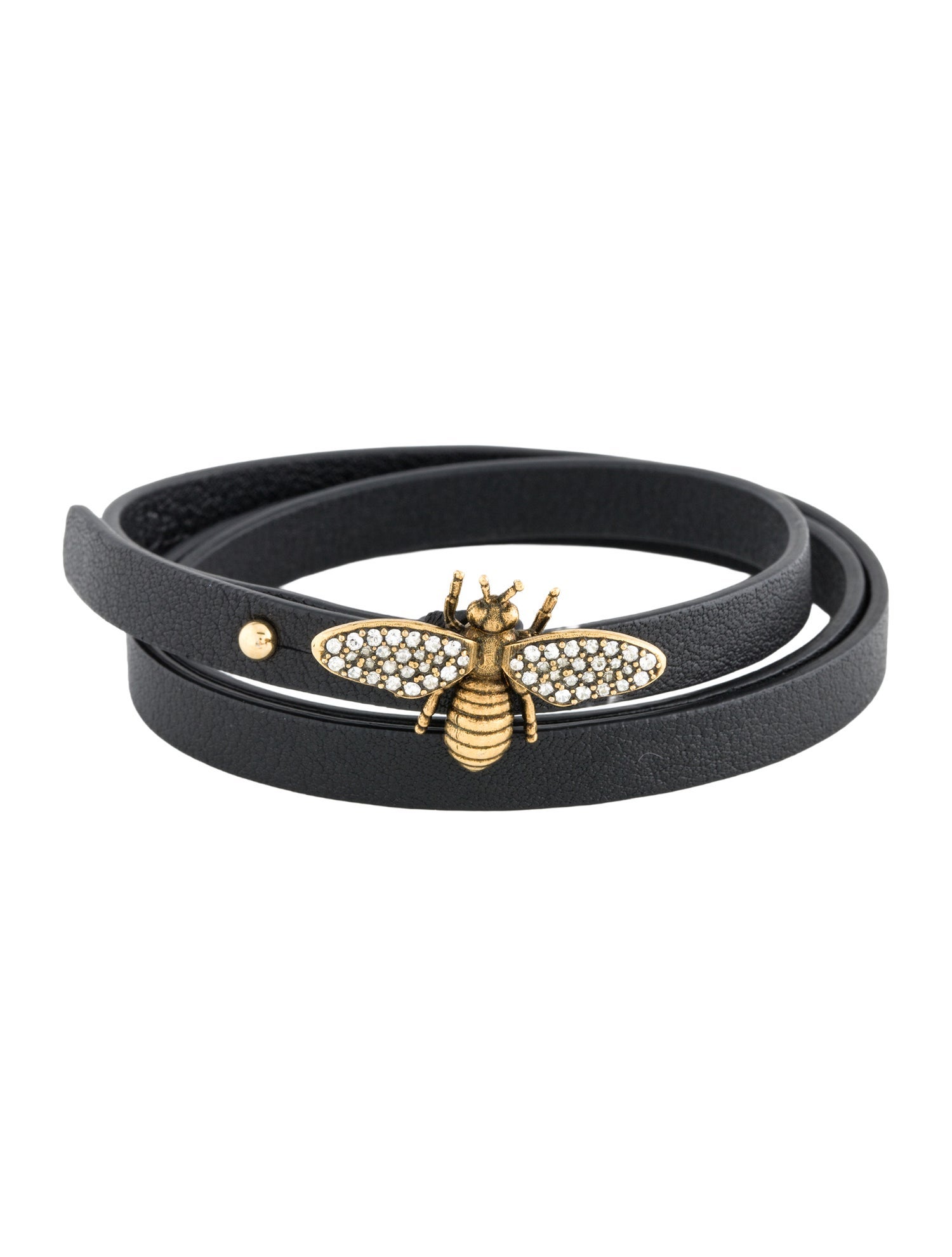 Christian Dior Leather & Crystal Bee Wrap Bracelet