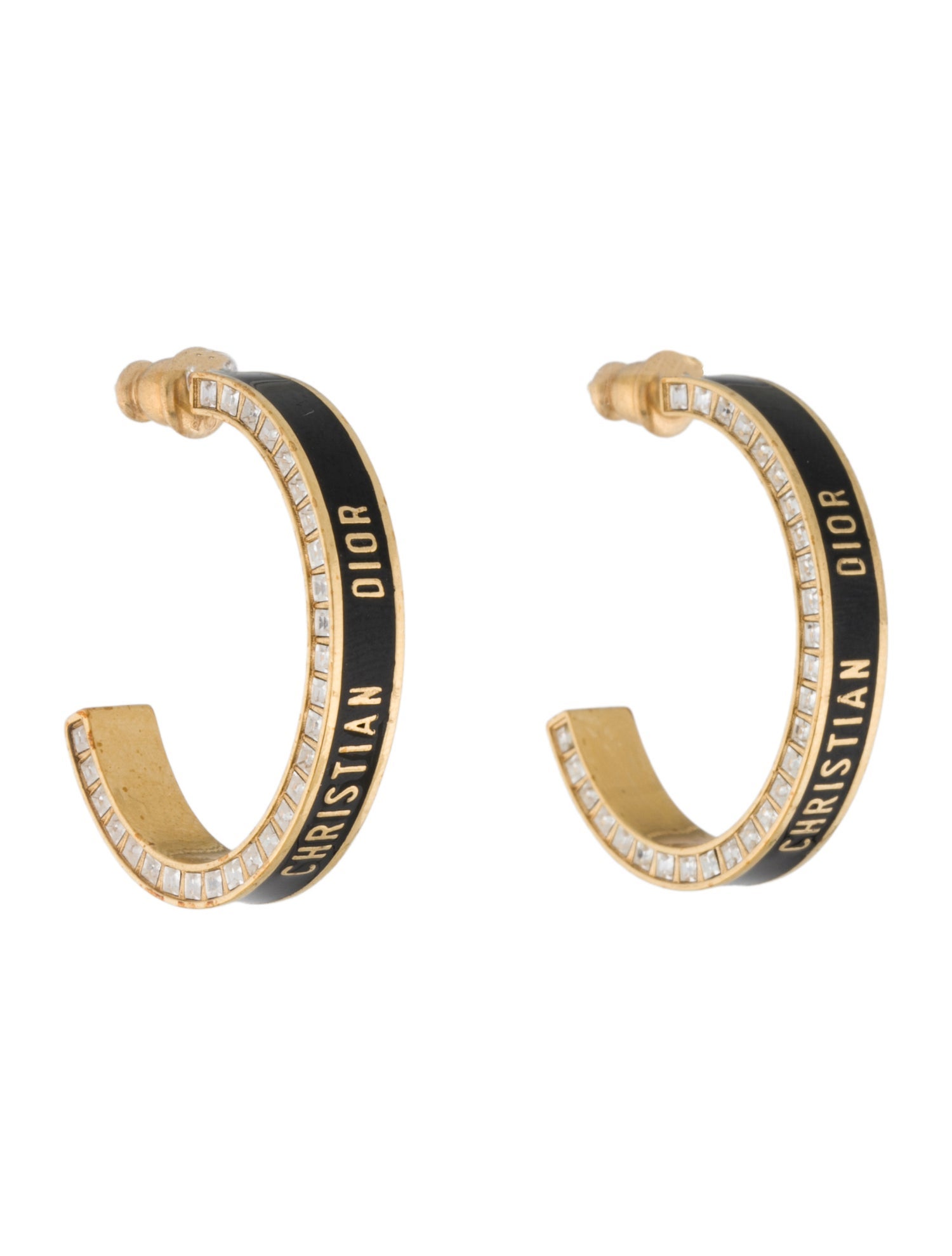 Christian Dior Crystal & Lacquer Night Code Hoop Earrings