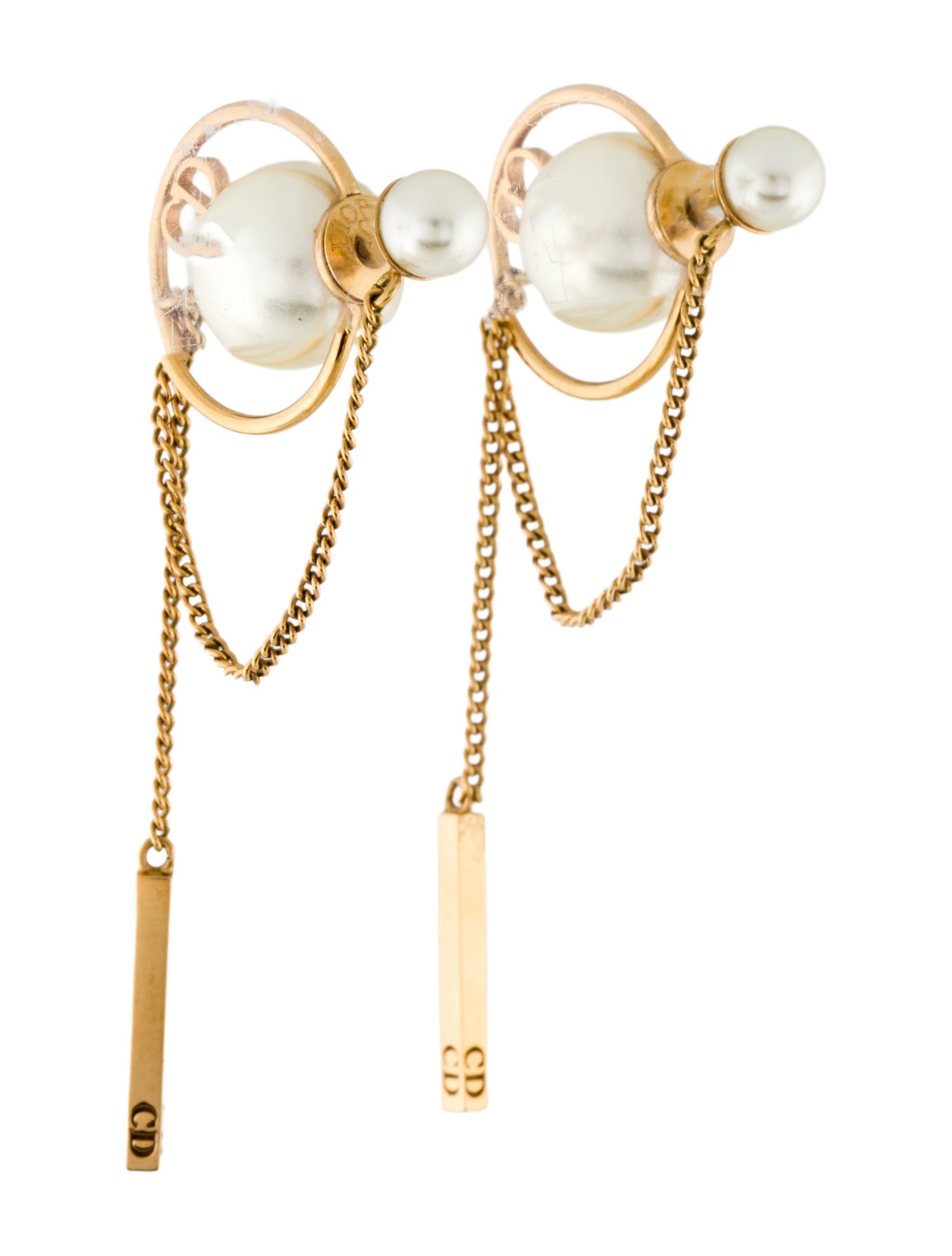 Christian Dior Resin Faux Pearl Hoop Lace Mini Tribales Earrings w/ Tags